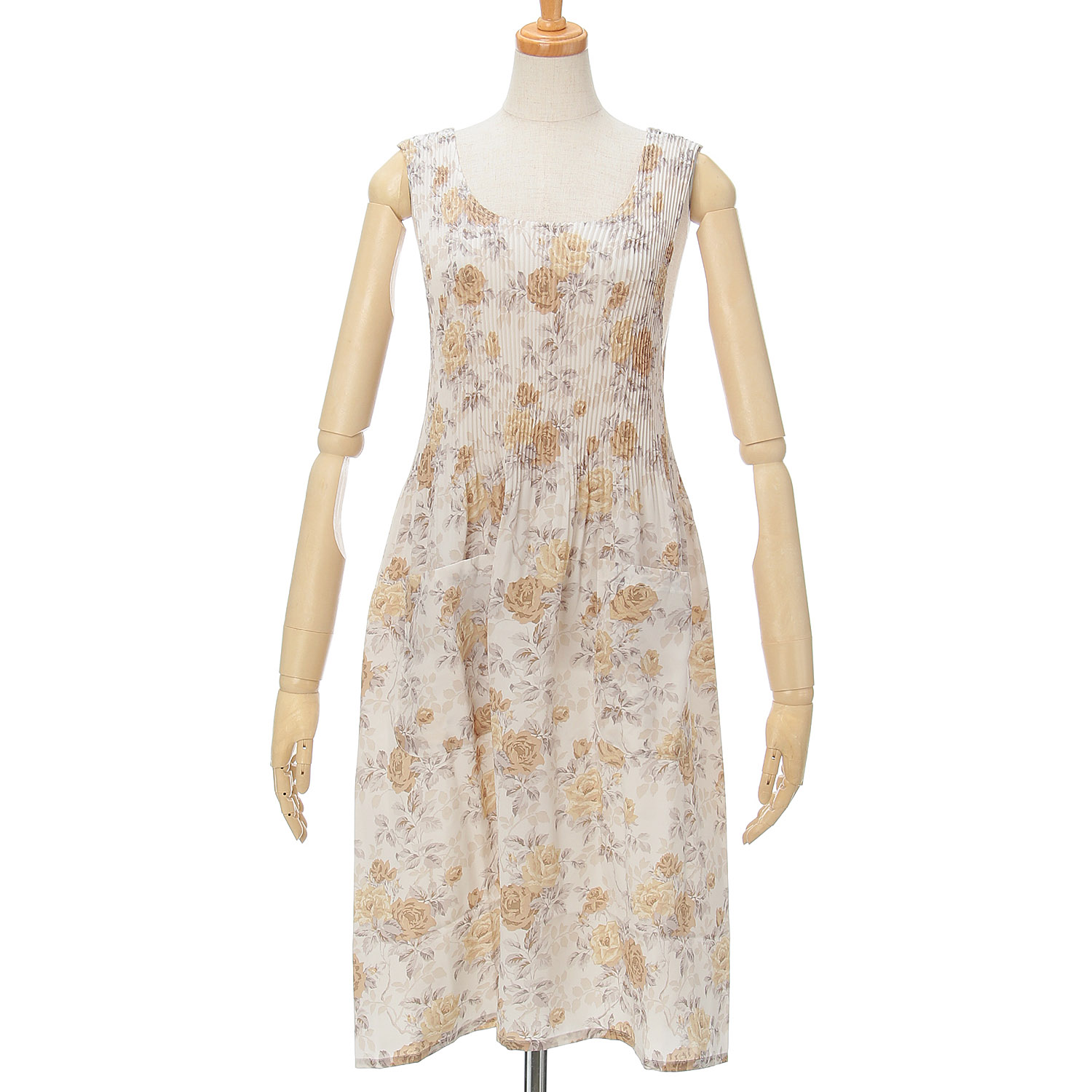 おうち美人 コシボチリメン大バラ柄ロングプリーツエプロン - 画像3