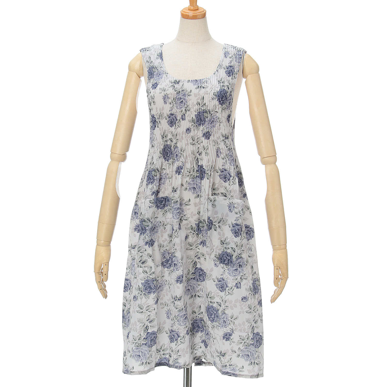 おうち美人 コシボチリメン大バラ柄ロングプリーツエプロン - 画像1