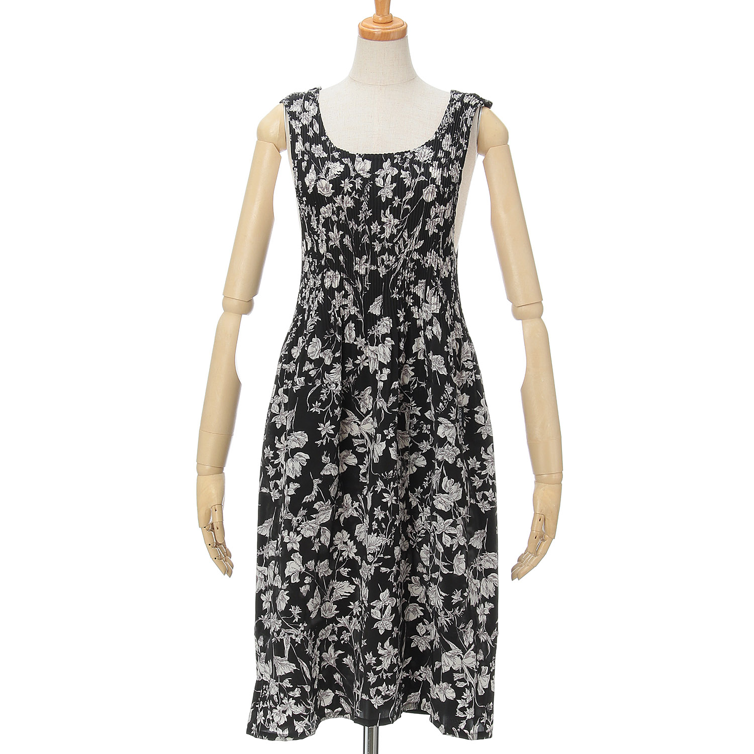 おうち美人 コシボチリメン単色花柄ロングプリーツエプロン - 画像2