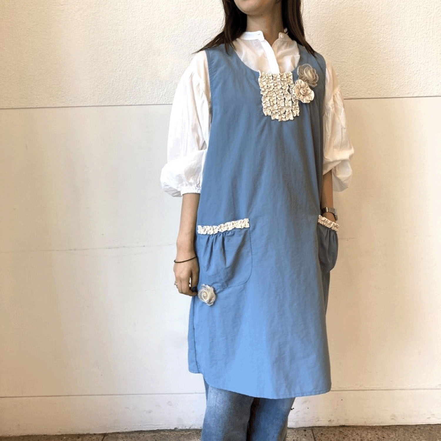 ナイロンフリル花モチーフ背あきエプロン - 画像12