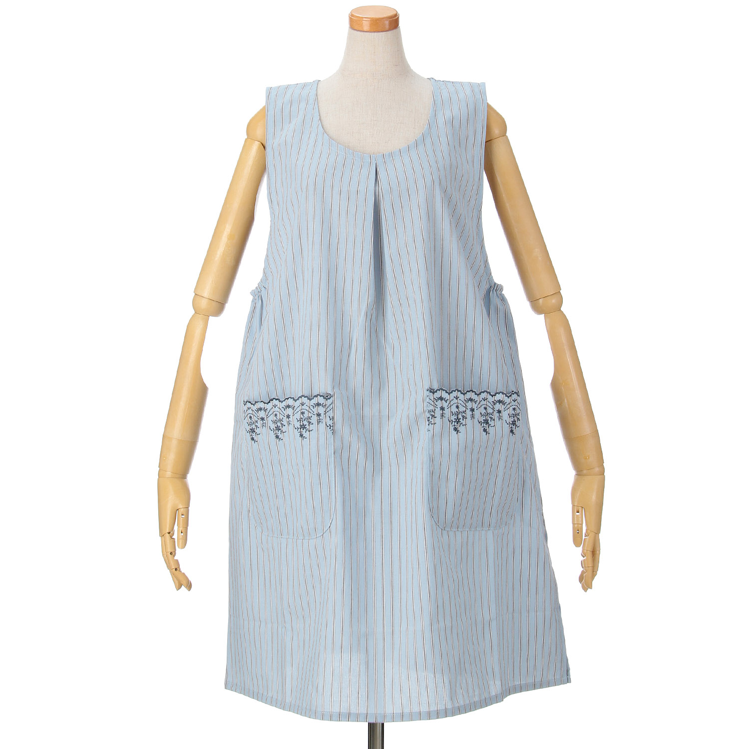 ECRU 先染めスカラップ刺繍エプロン - 画像3