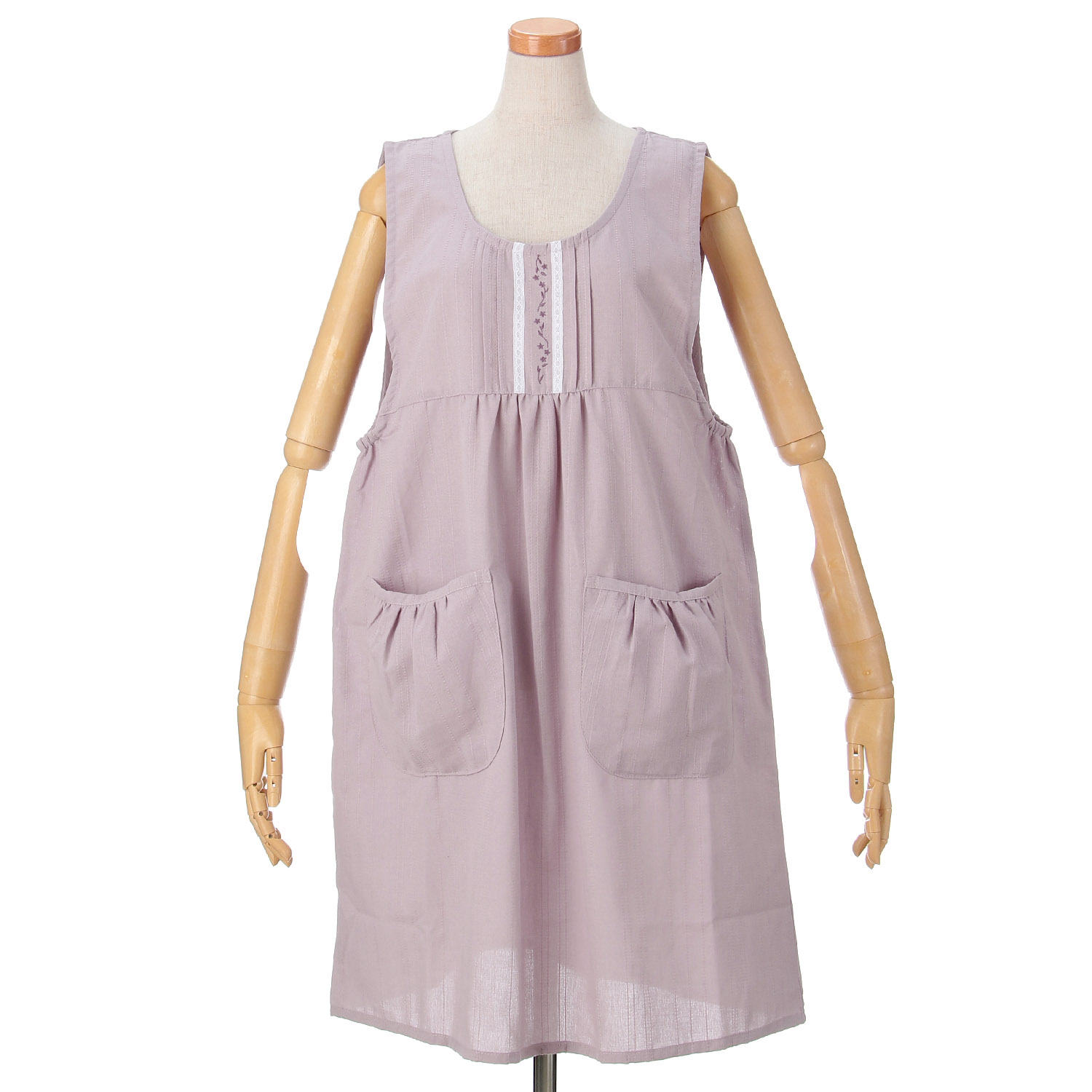 ECRU 先染め胸元レース刺繍エプロン - 画像3