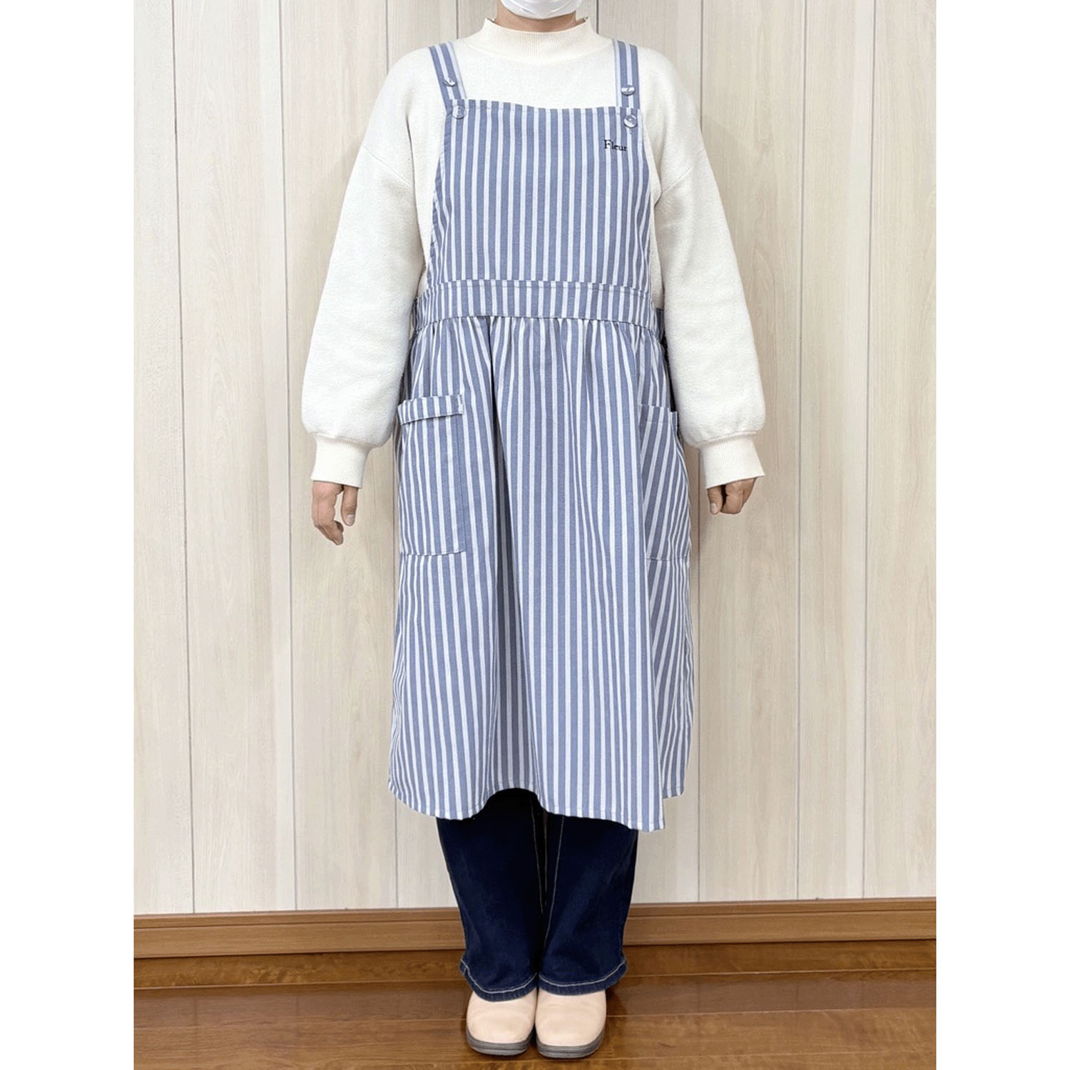 Fleur 先染め吊り紐エプロン