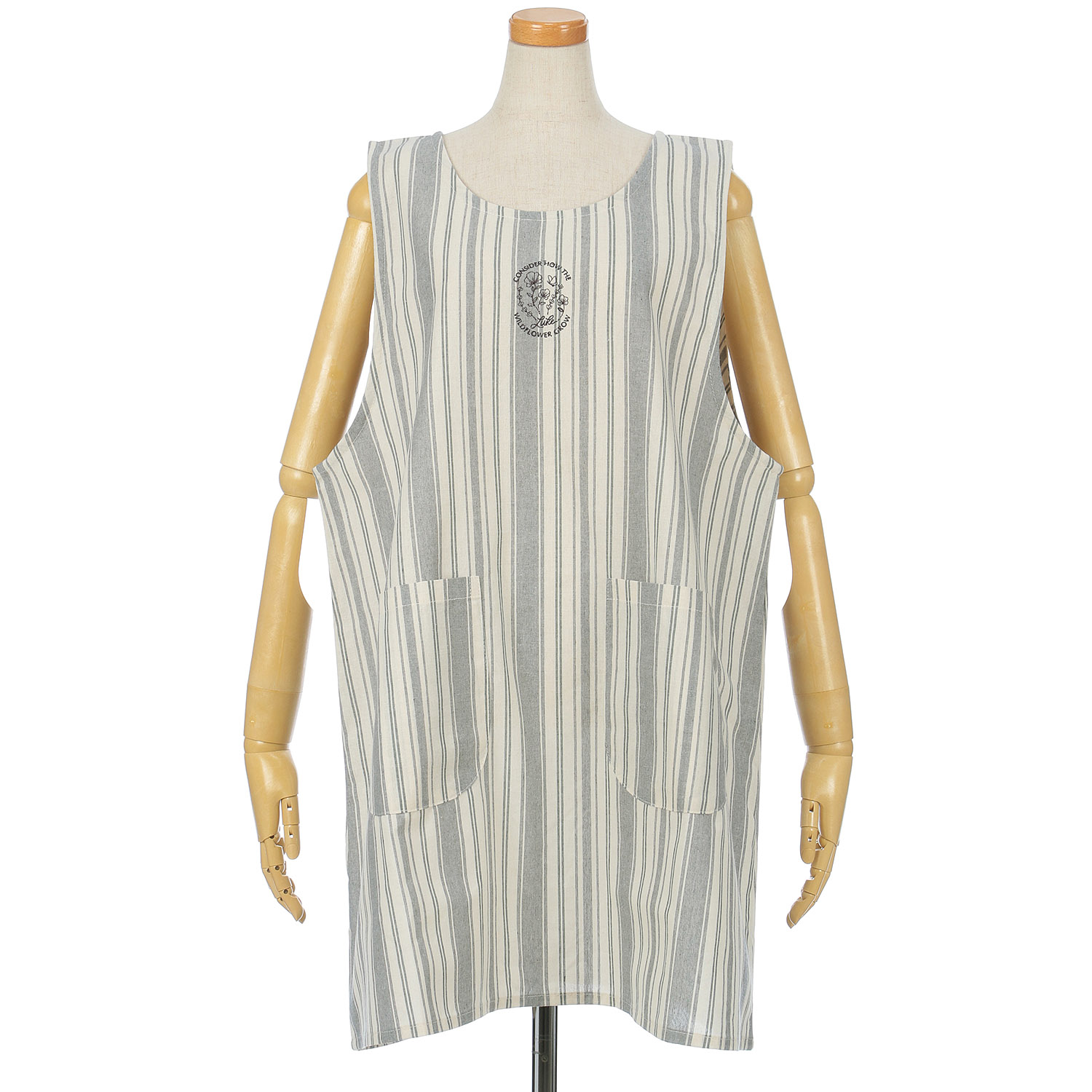 【大きいサイズ】後ろシャーリング胸元刺繍大寸エプロン