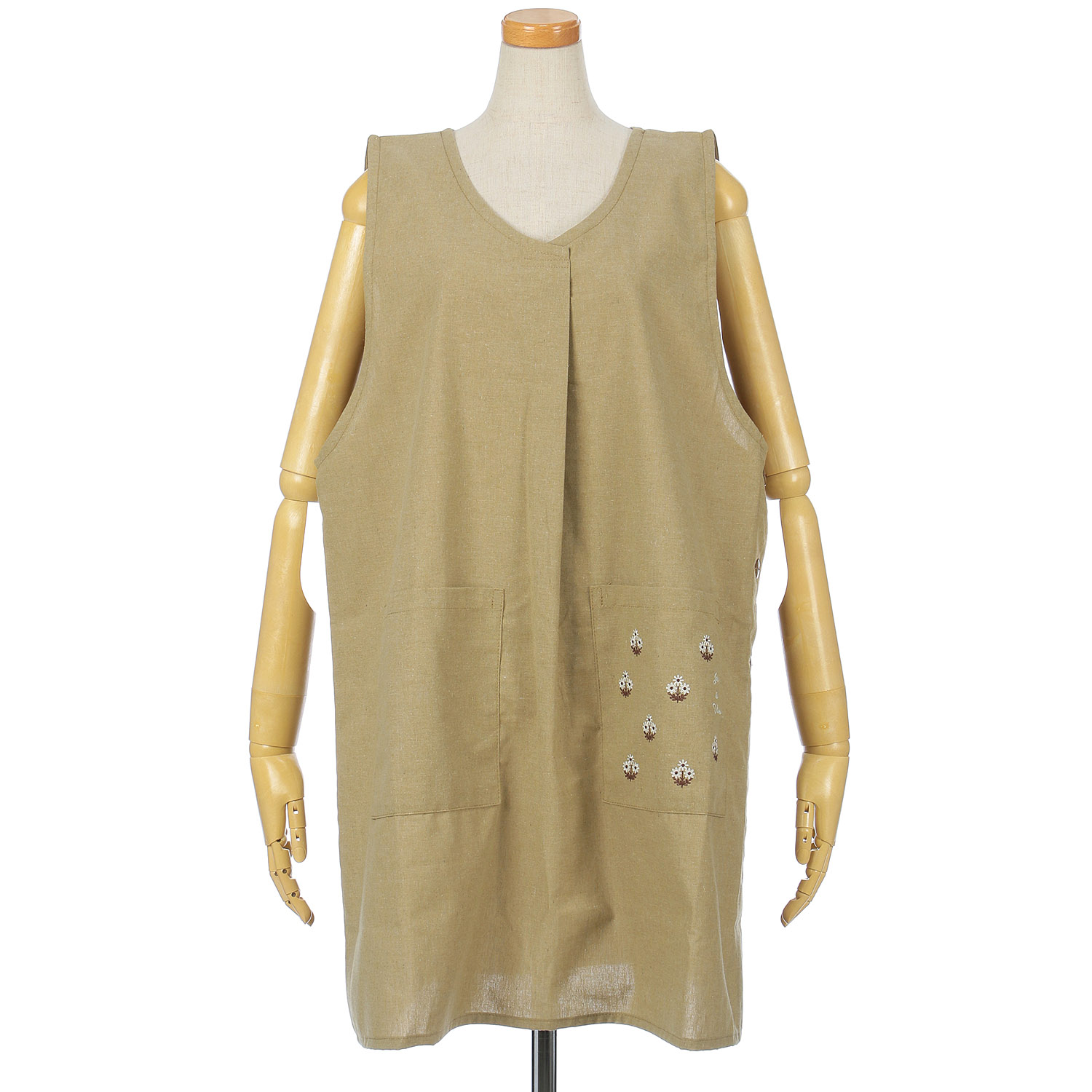 【大きいサイズ】サイド釦フェミニン刺繍大寸エプロン - 画像2