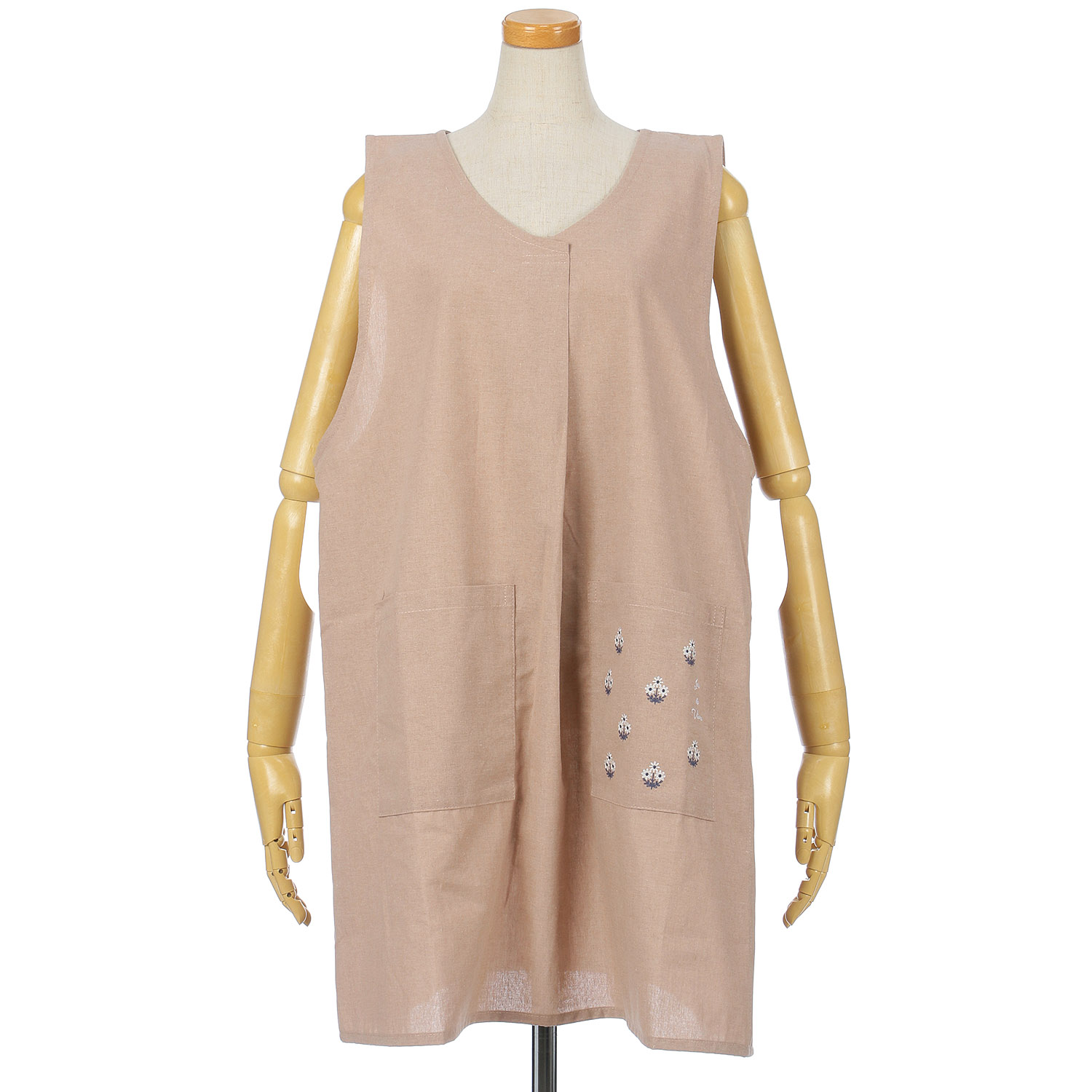 【大きいサイズ】サイド釦フェミニン刺繍大寸エプロン - 画像1