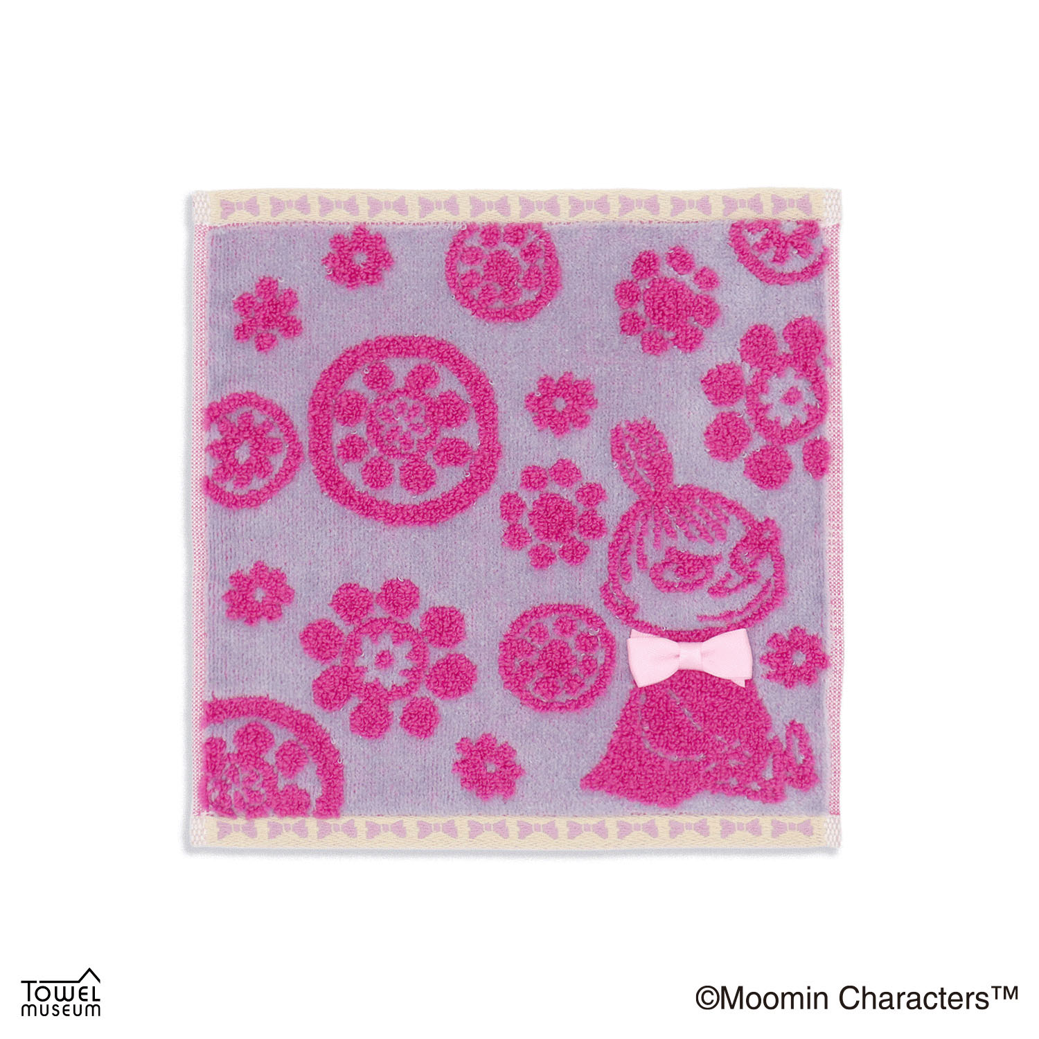 ムーミン ぽんぽんフラワー2 タオルハンカチ パープル - 画像1
