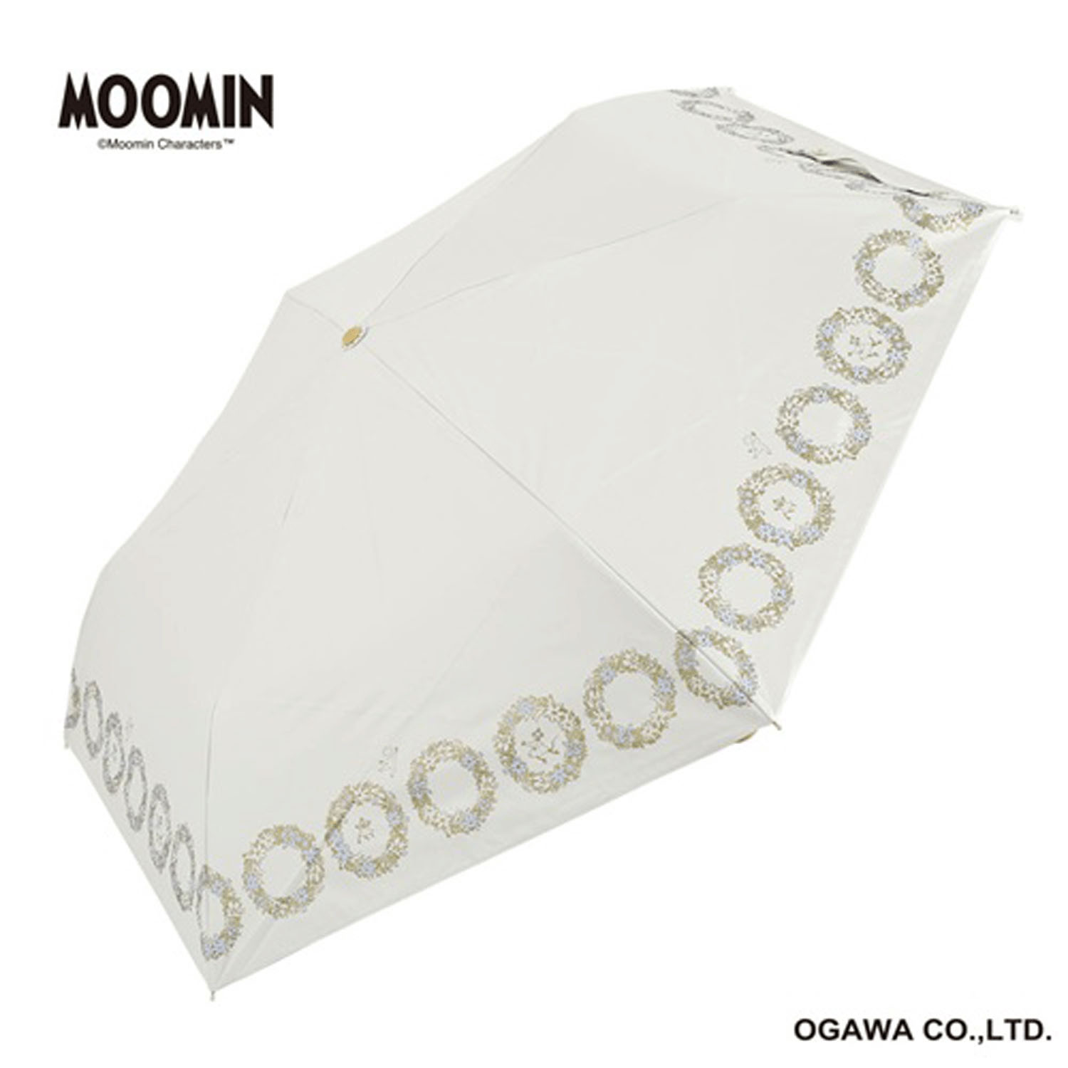 ムーミン 晴雨兼用プリント折りたたみ傘 ムーミンパパの思い出 ホワイト - 画像1