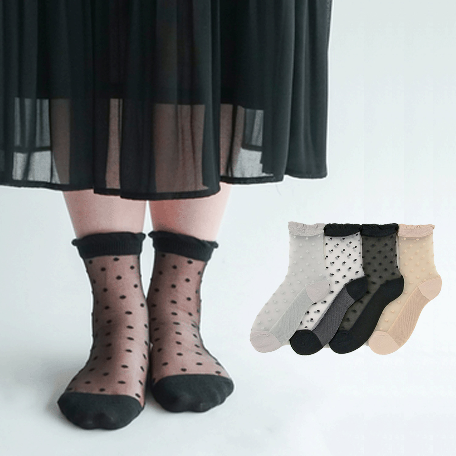 大人気★シースルーソックス 小ドット柄 底付