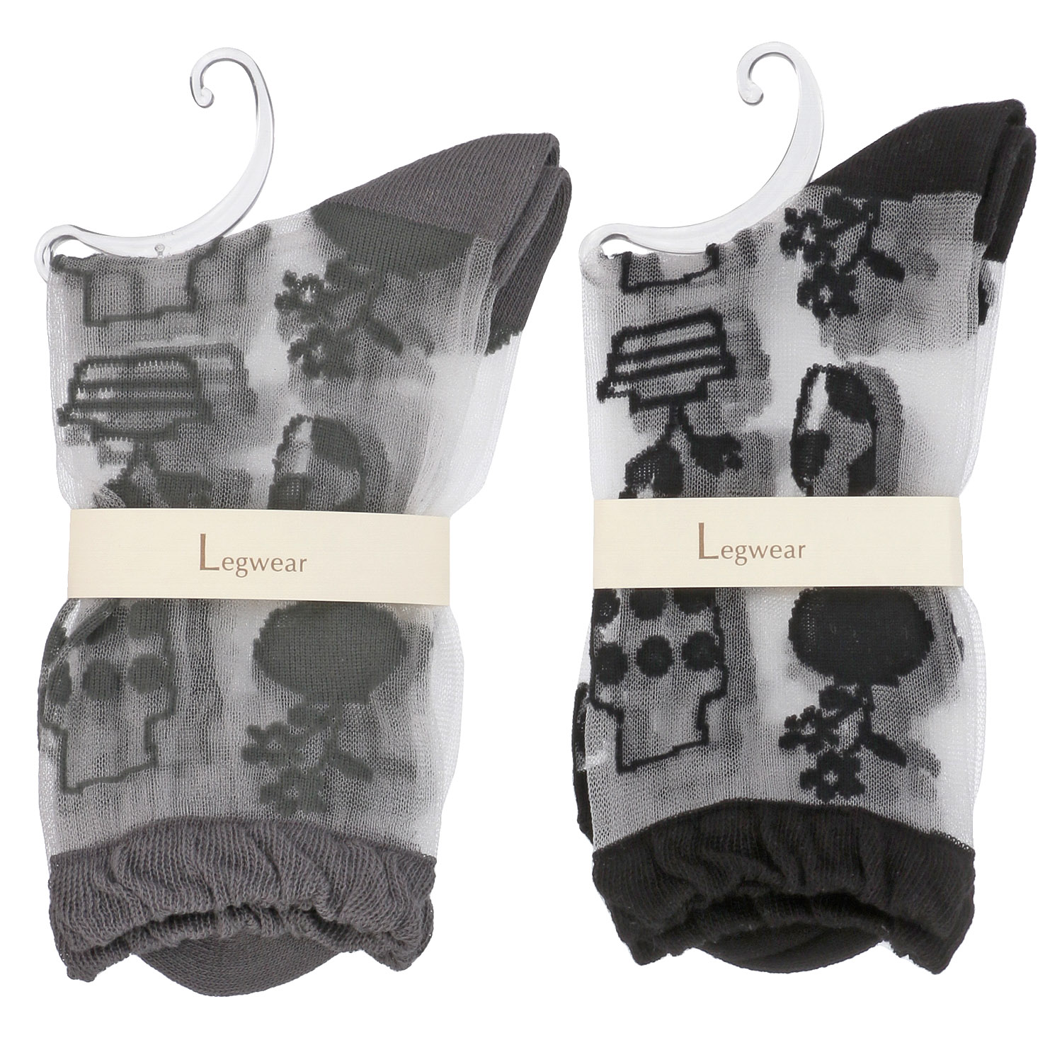 北欧調  花瓶柄  シースルーソックス【在庫限り】 - 画像1