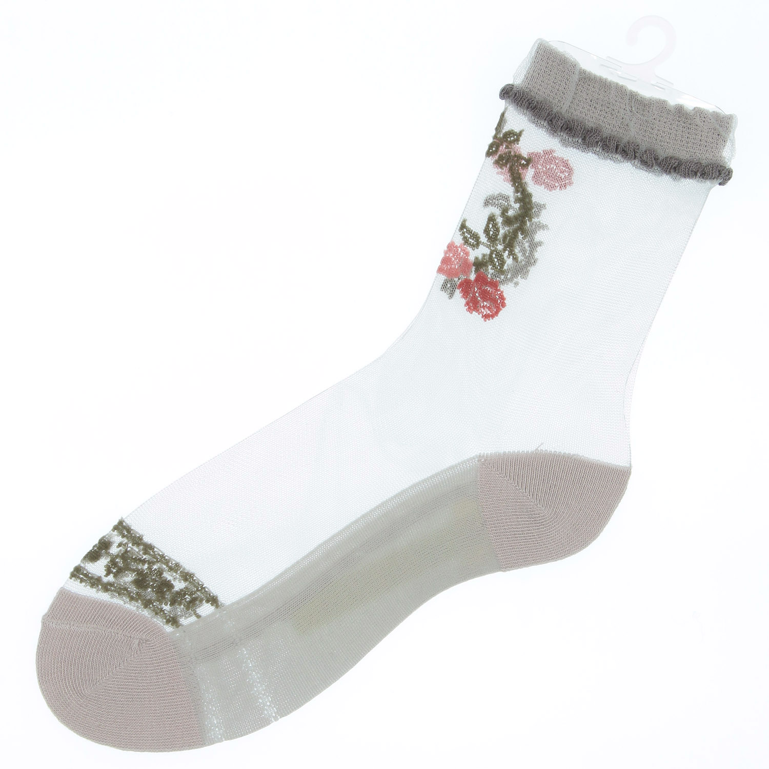 シースルーソックス 口ゴムレース調バラ - 画像2