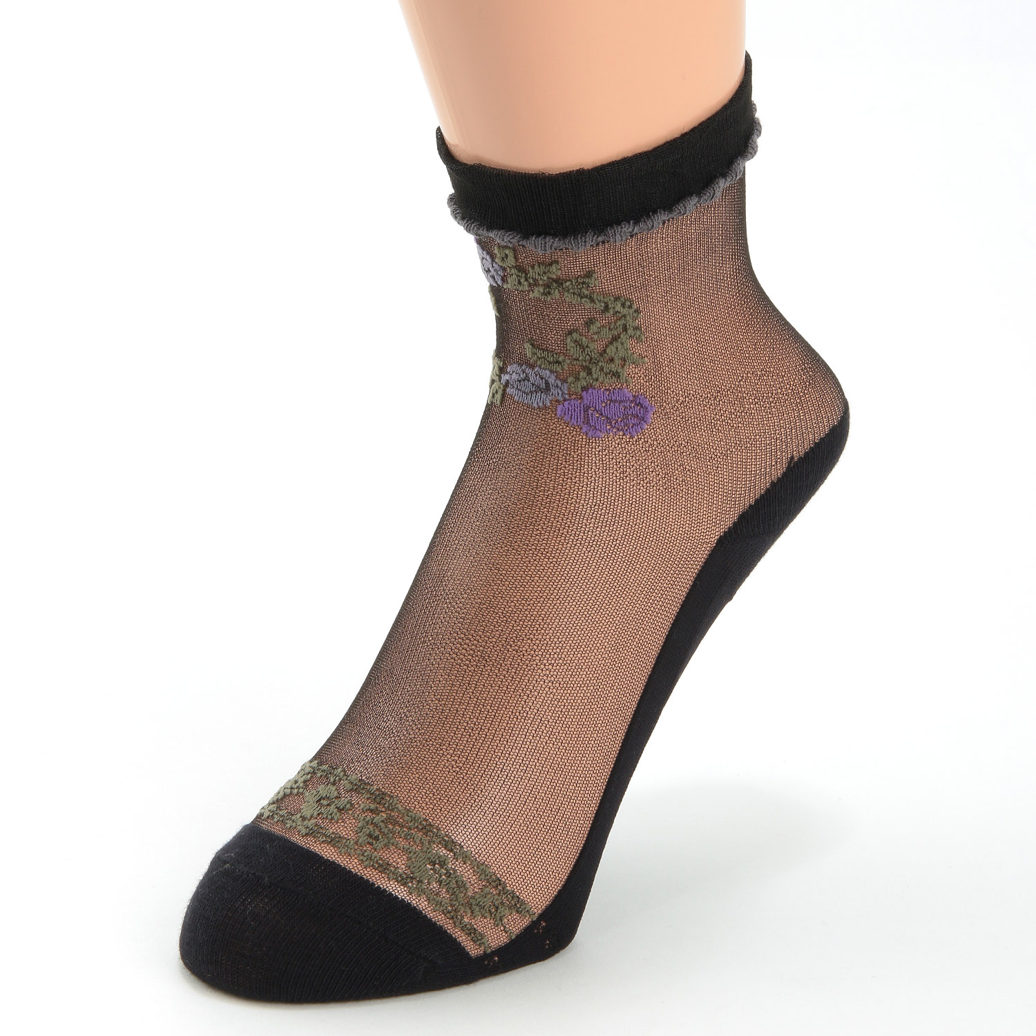 シースルーソックス 口ゴムレース調バラ - 画像5