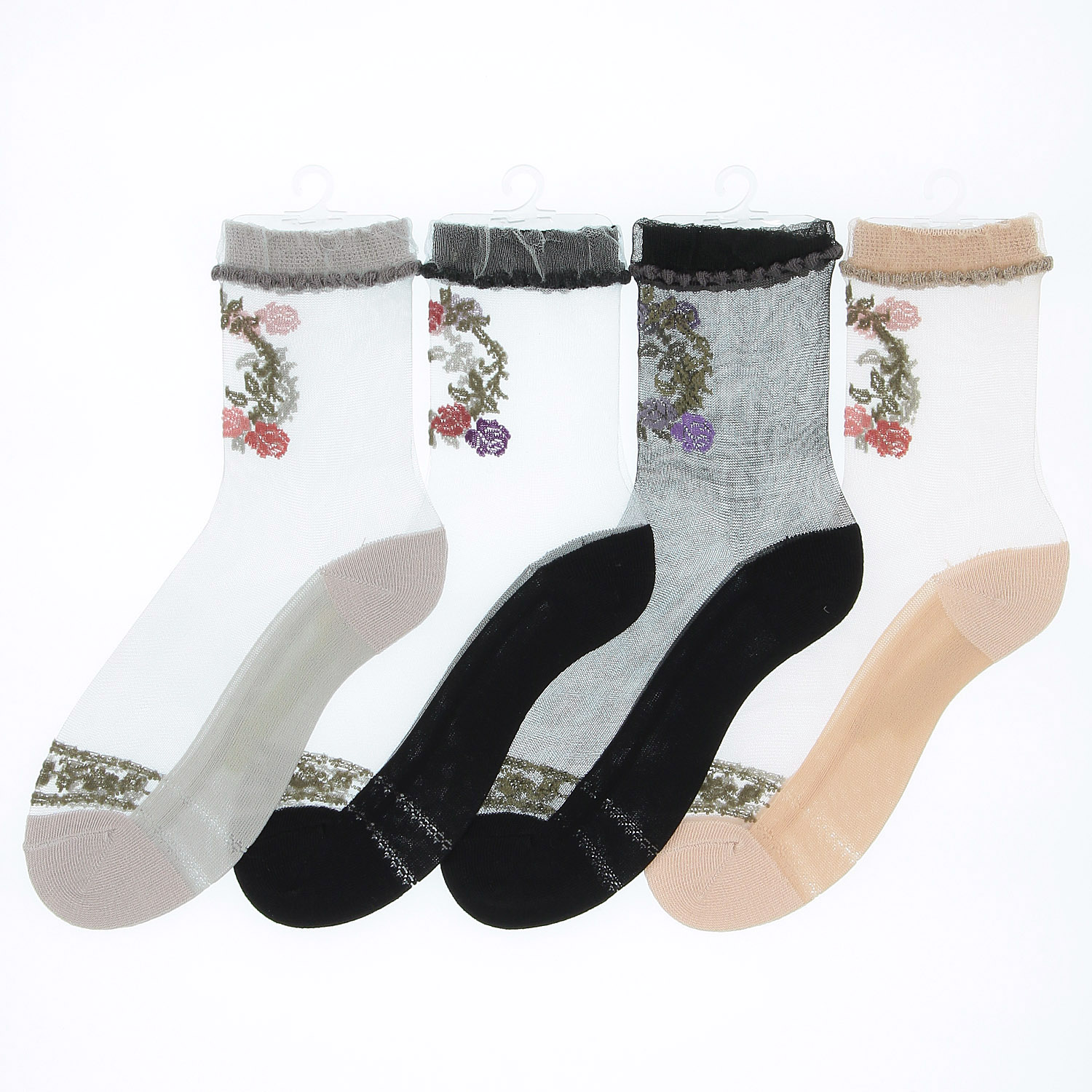 シースルーソックス 口ゴムレース調バラ