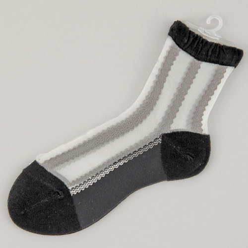 定番人気商品★シルク混 ストライプレース柄 シースルーソックス - 画像6