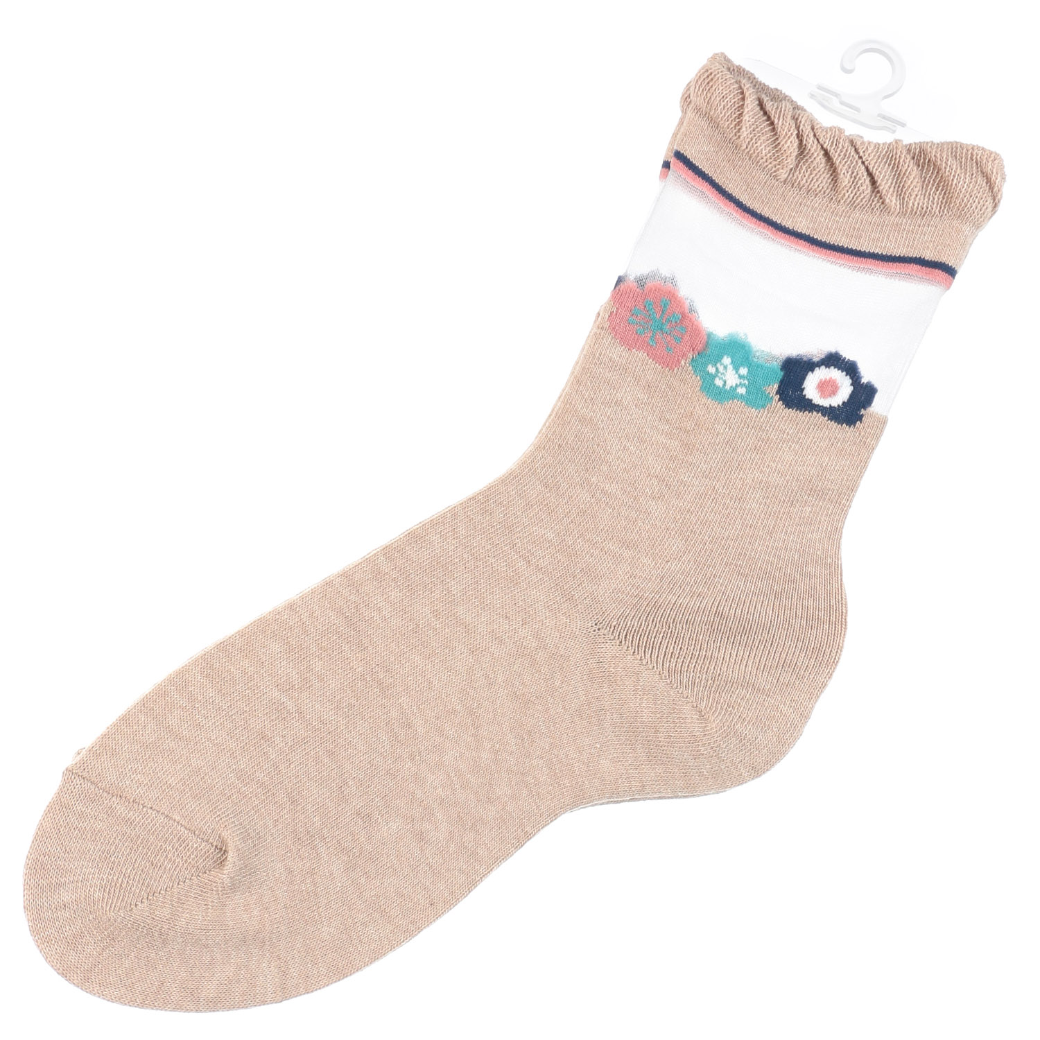 日本製 北欧調  ライン花柄 シースルーソックス - 画像3