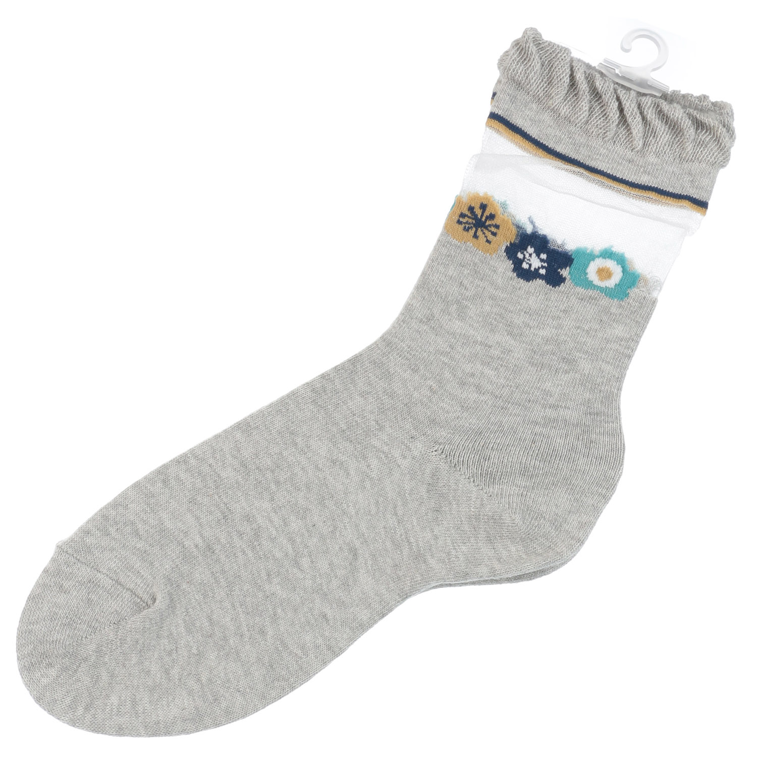 日本製 北欧調  ライン花柄 シースルーソックス