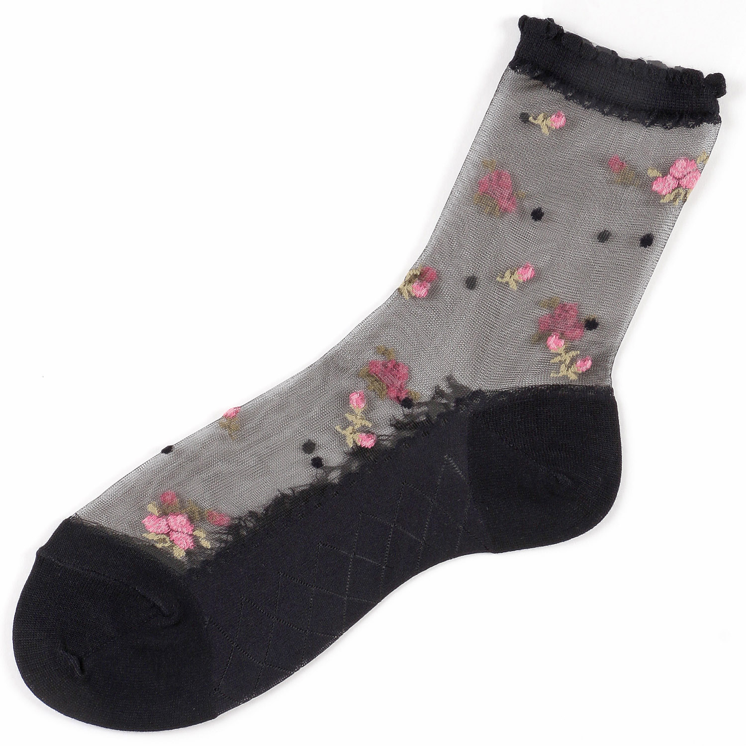 シースルーソックス ほんのきもち ハイゲージ シルク混 バラブーケ - 画像4