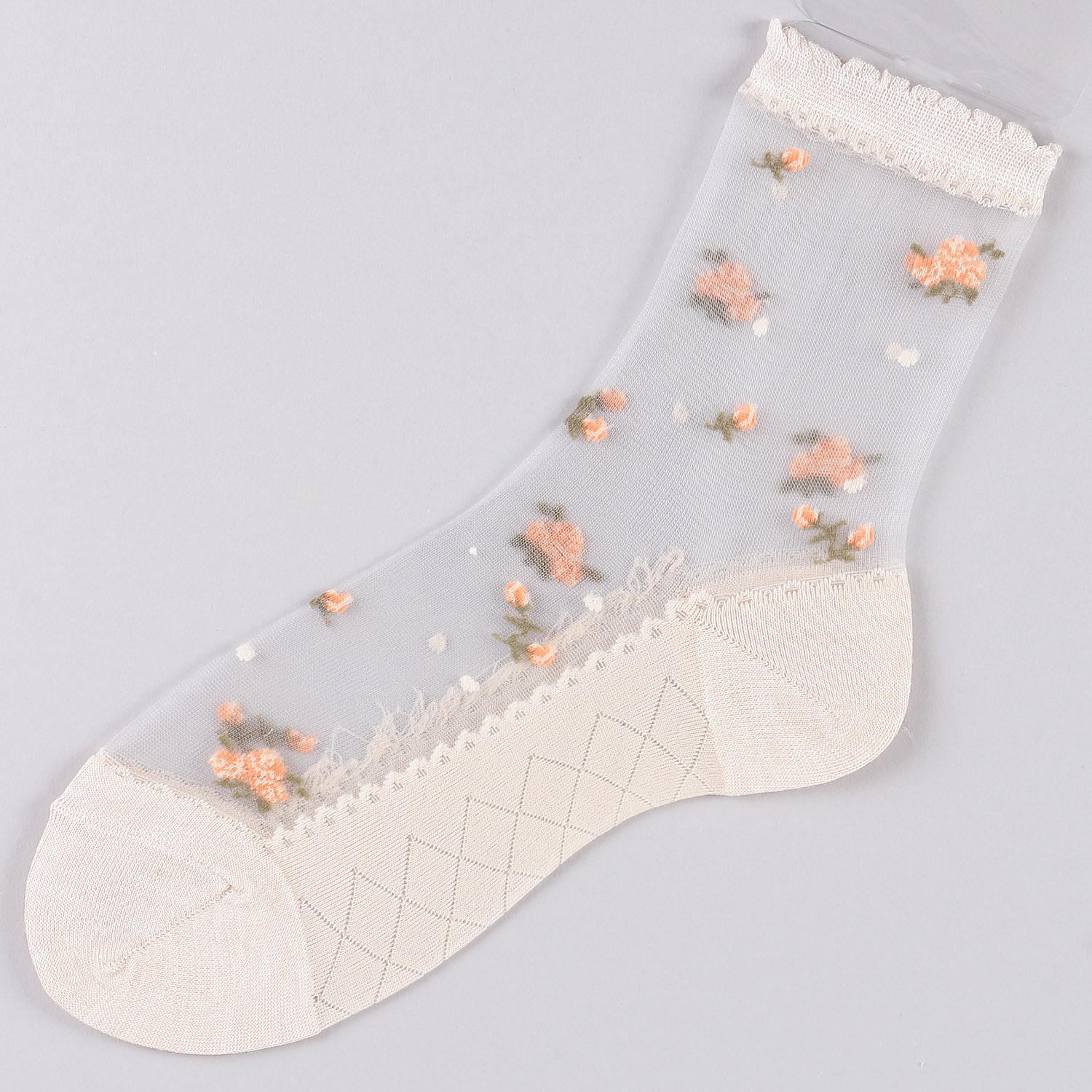 シースルーソックス ほんのきもち ハイゲージ シルク混 バラブーケ - 画像6