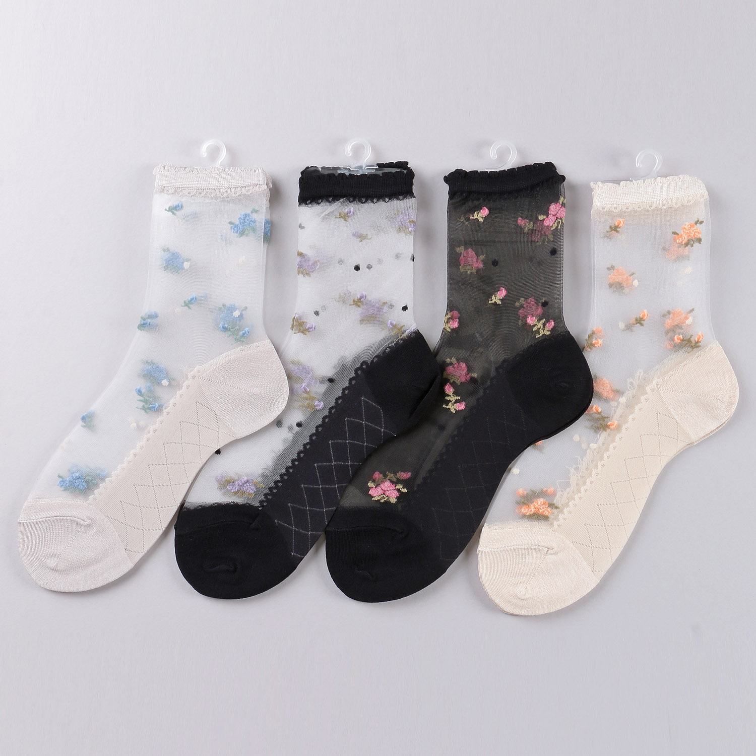 シースルーソックス ほんのきもち ハイゲージ シルク混 バラブーケ