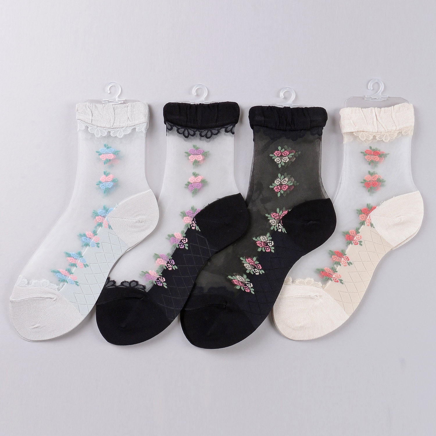 シースルーソックス ほんのきもち ハイゲージ シルク混 小バラ ライン