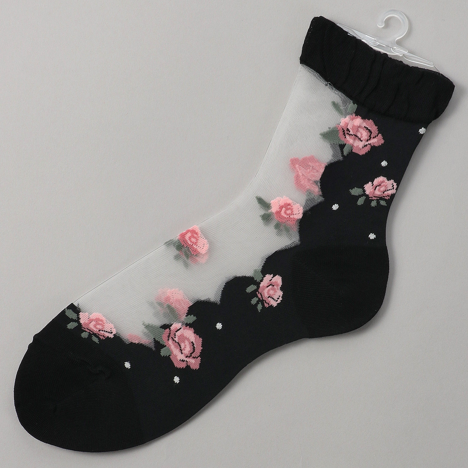 シースルーソックス ほんのきもち ハイゲージ シルク混 薔薇柄 - 画像3