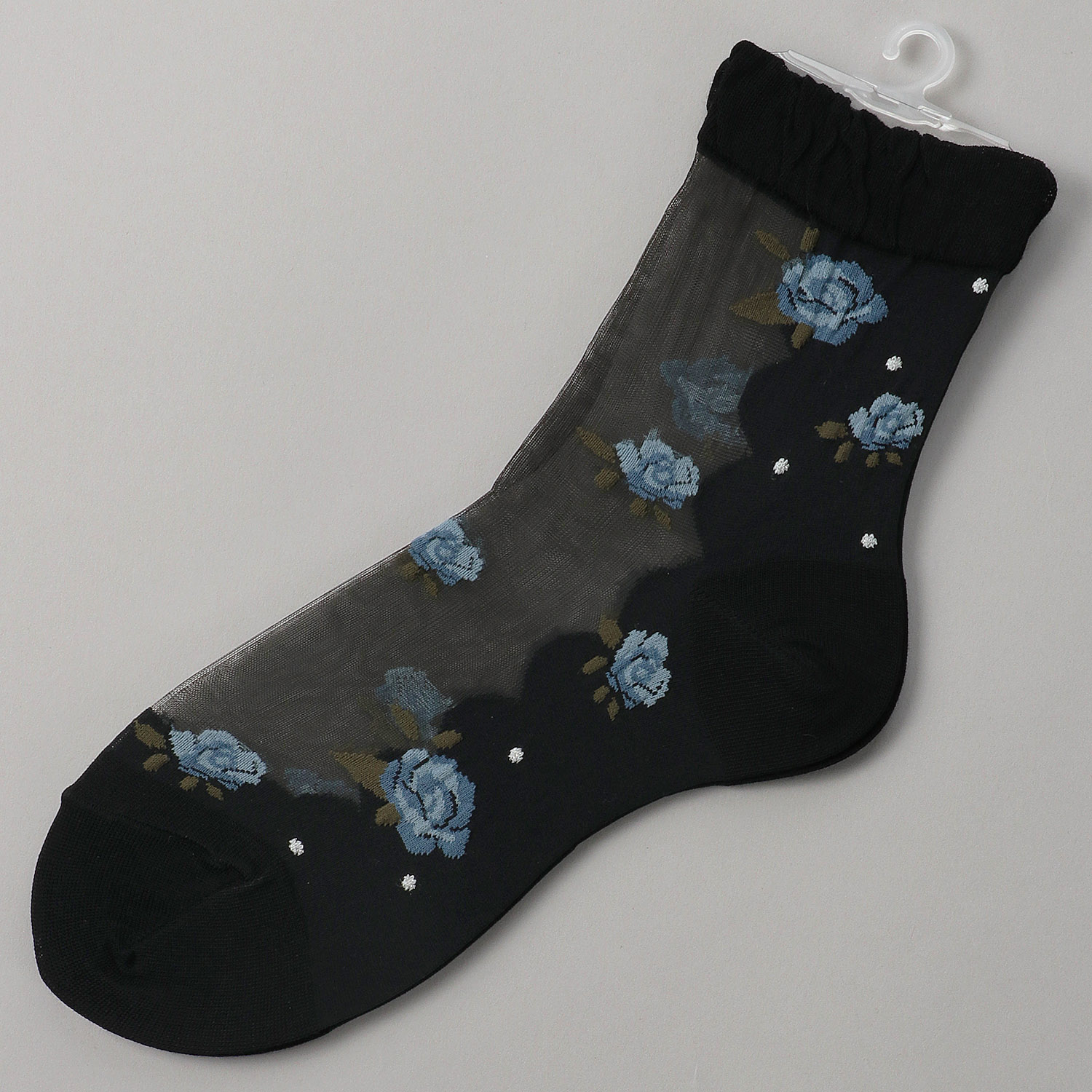 シースルーソックス ほんのきもち ハイゲージ シルク混 薔薇柄 - 画像4