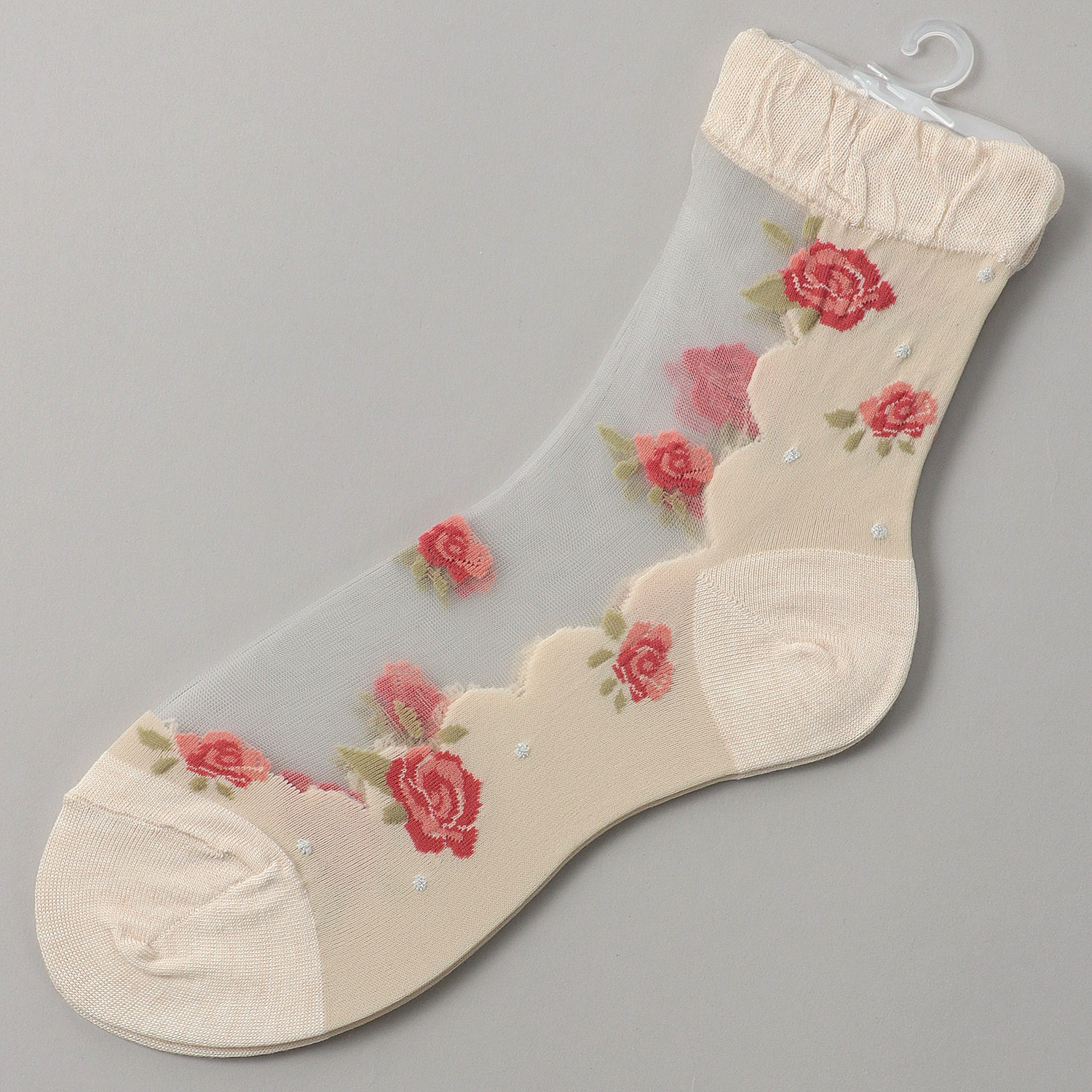 シースルーソックス ほんのきもち ハイゲージ シルク混 薔薇柄 - 画像5