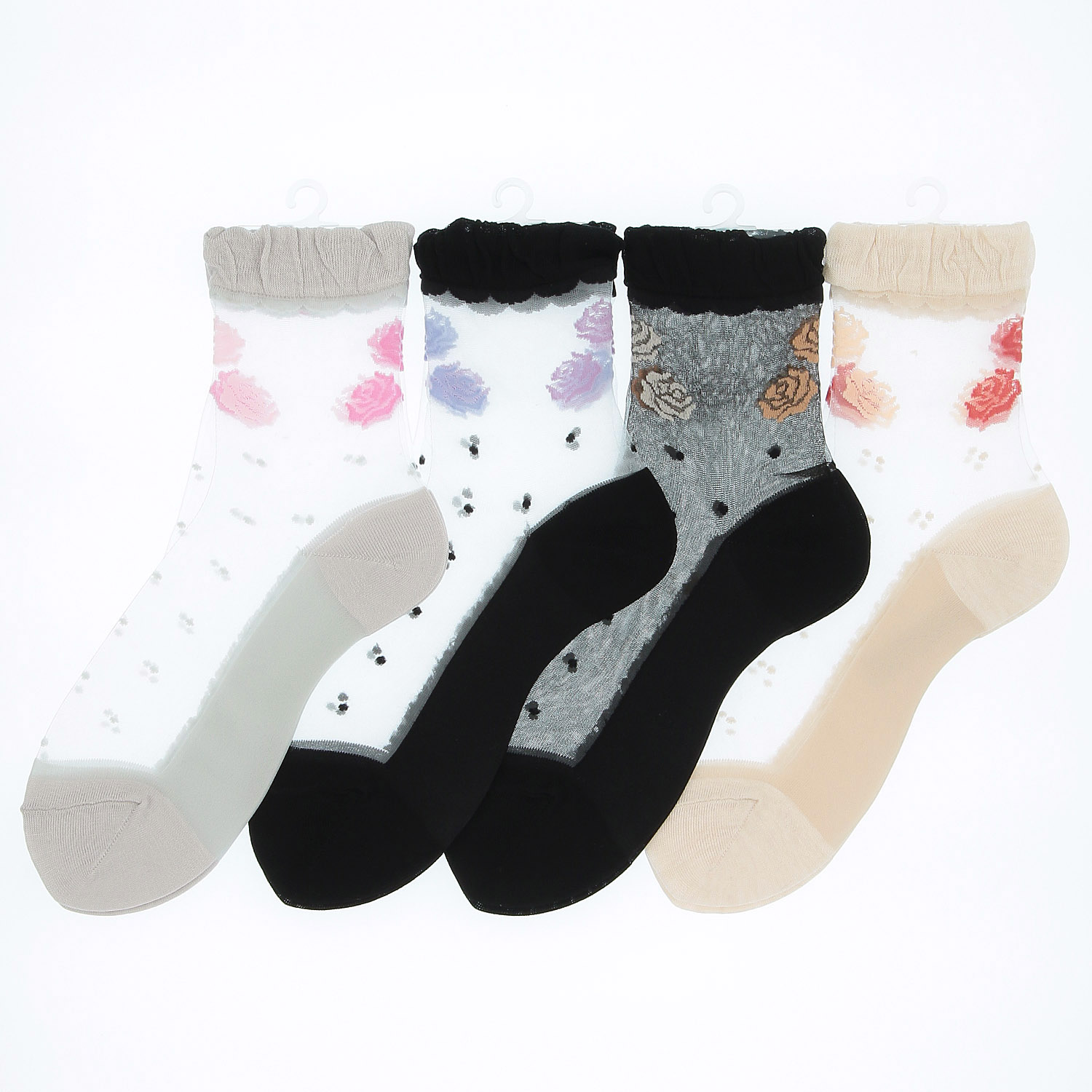 別注★シースルーソックス  ほんのきもち シルク混 ローズブーケ柄【在庫限り】 - 画像1