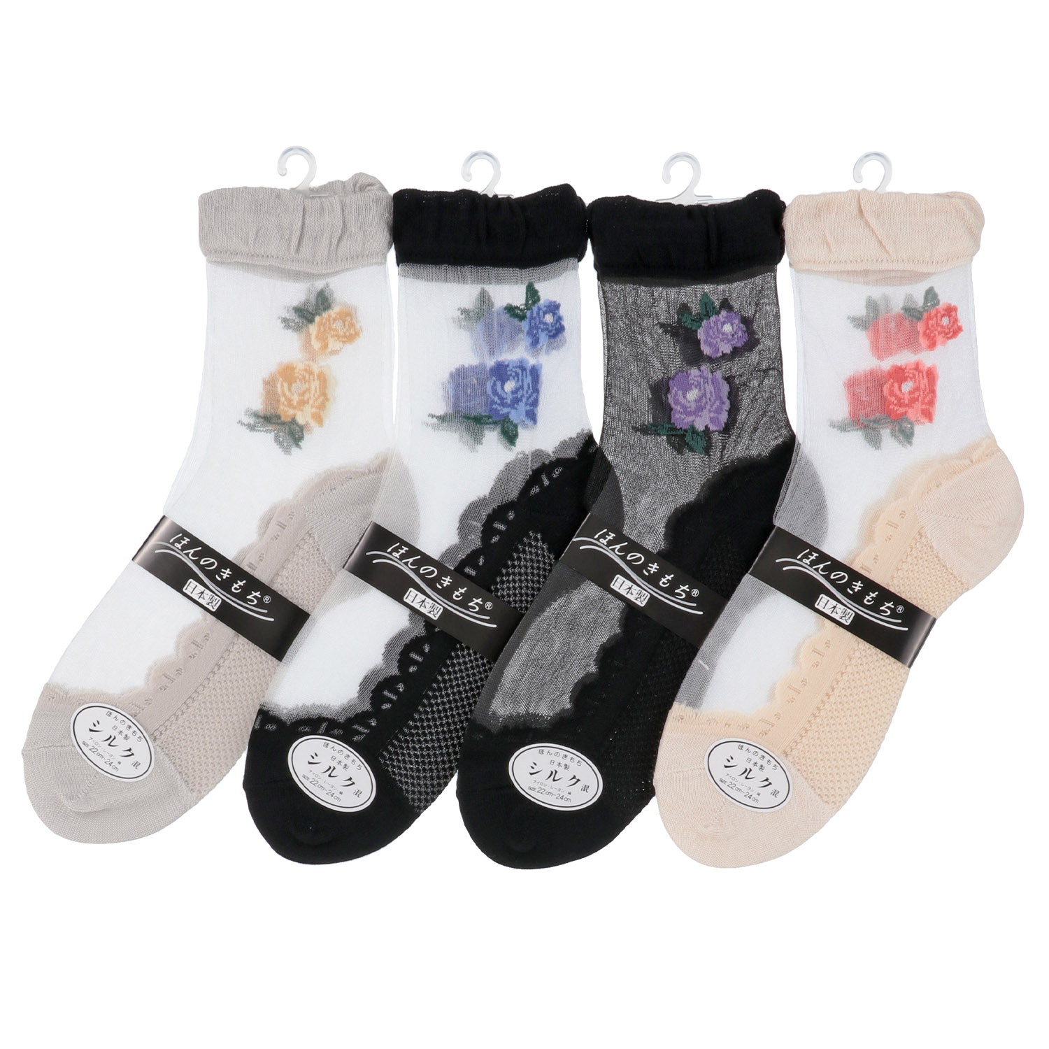 シースルーソックス ほんのきもち ハイゲージ シルク混 小花柄