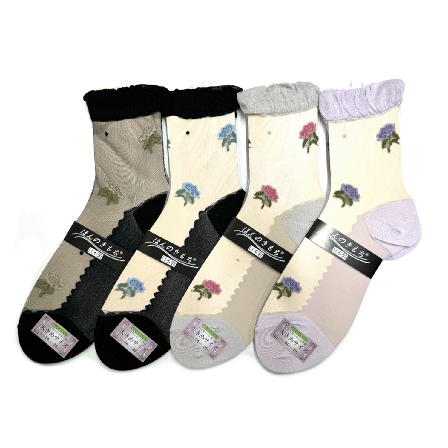 シースルーソックス≪大寸≫ ほんのきもち ハイゲージ シルク混 大花柄
