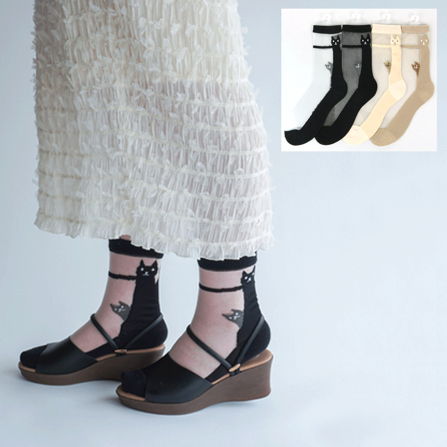 大人気★シースルーソックス 後ろ猫柄
