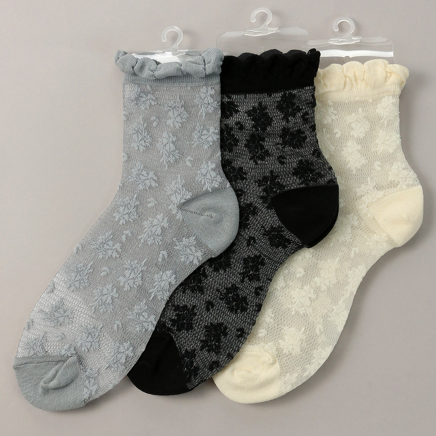 やわらかナイロン シースルーソックス  花草柄 - 画像1