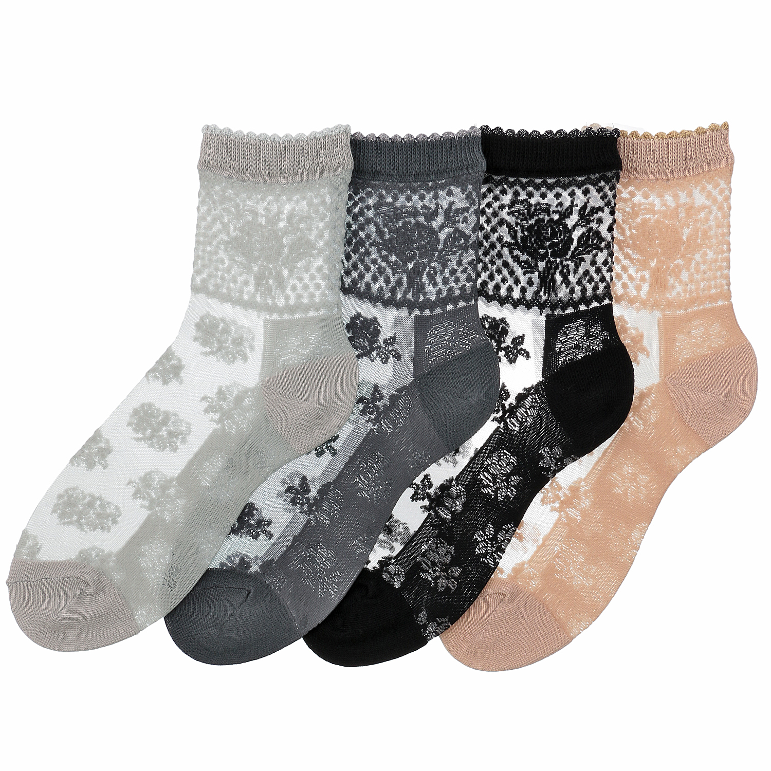 シースルーソックス 幾何学 バラ柄【在庫限りで取り寄せ】 - 画像1