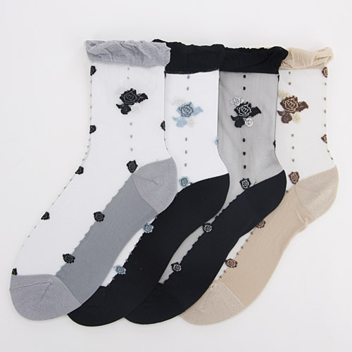 シースルーソックス ほんのきもちドットローズ柄 - 画像1