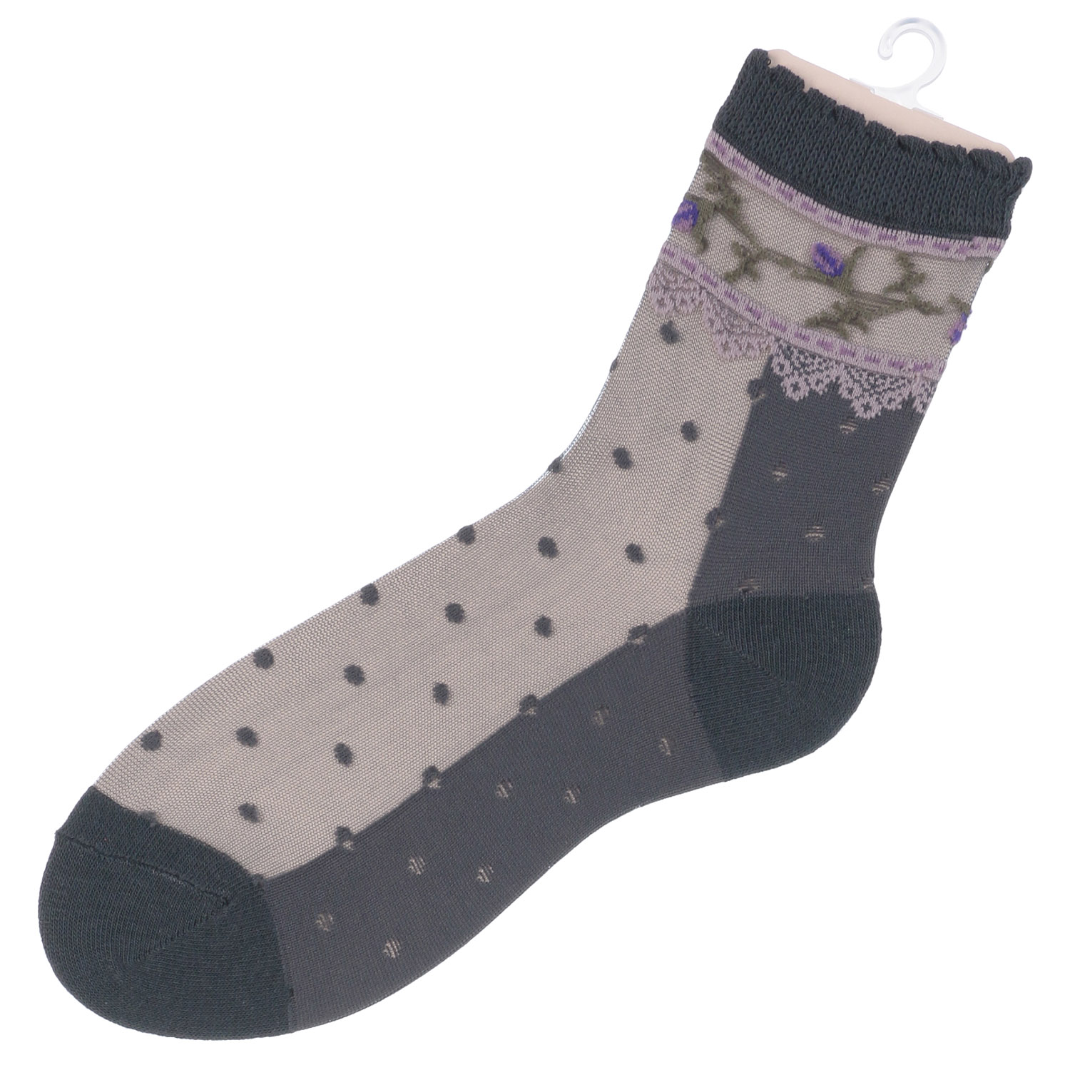 シースルーソックス 花レース水玉 - 画像4