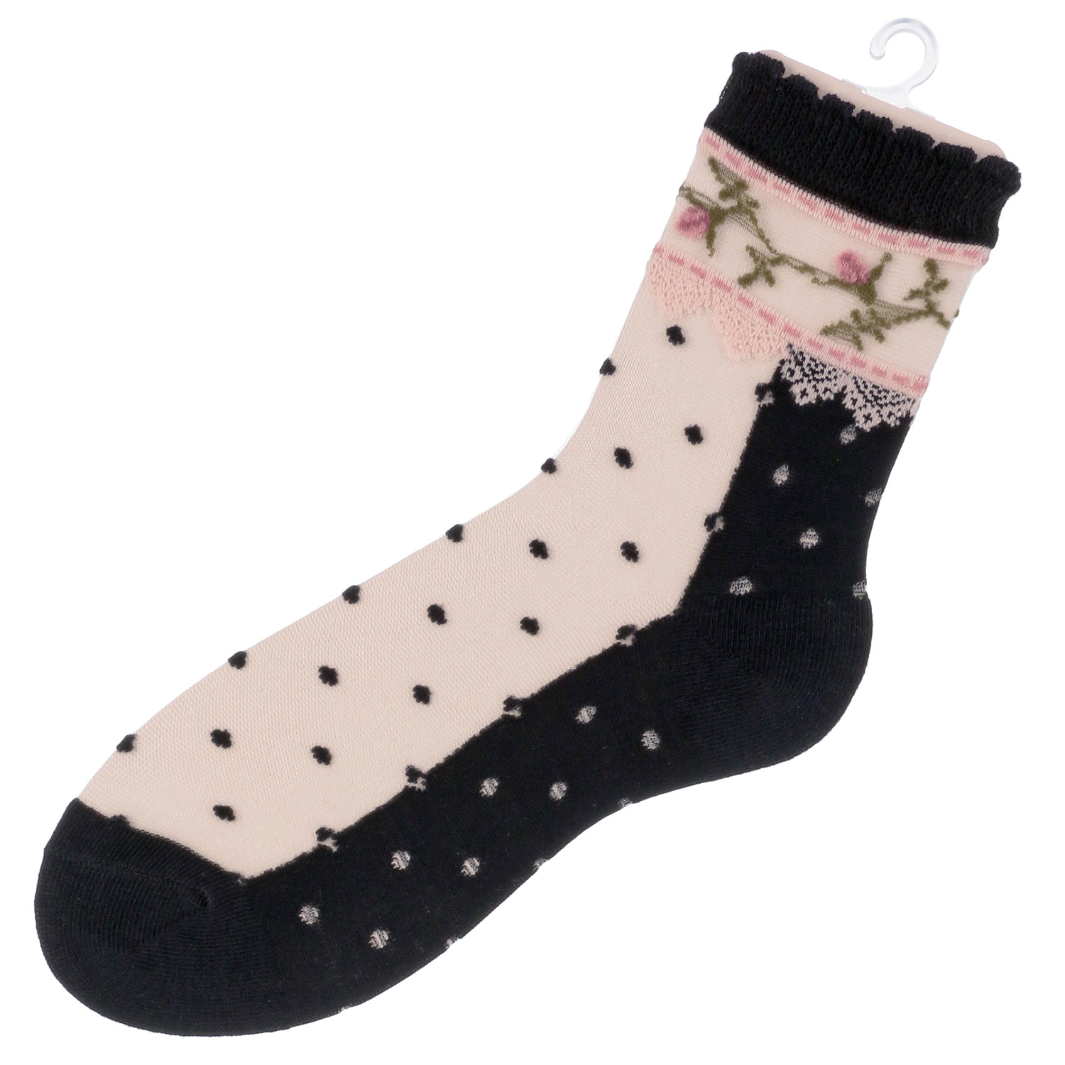 シースルーソックス 花レース水玉 - 画像4