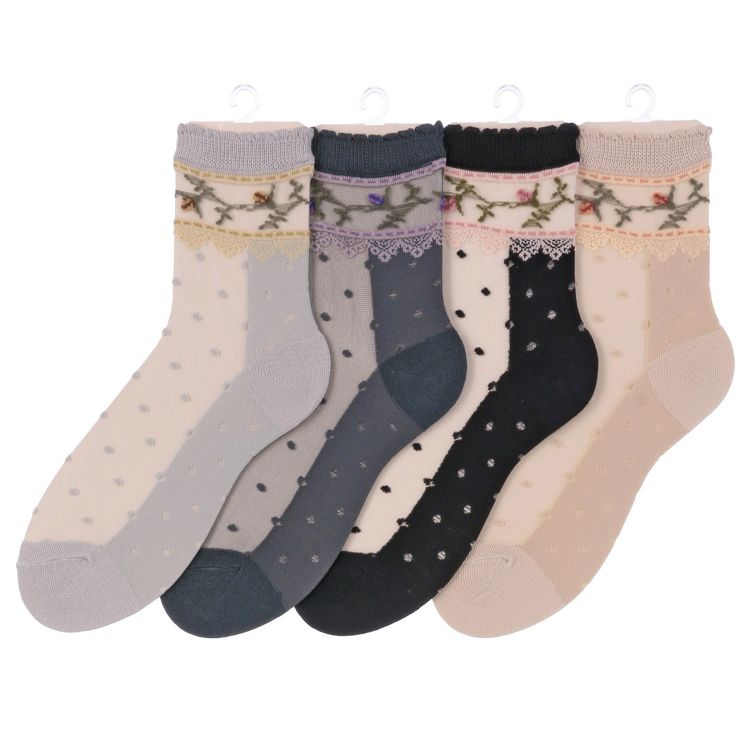 シースルーソックス 花レース水玉