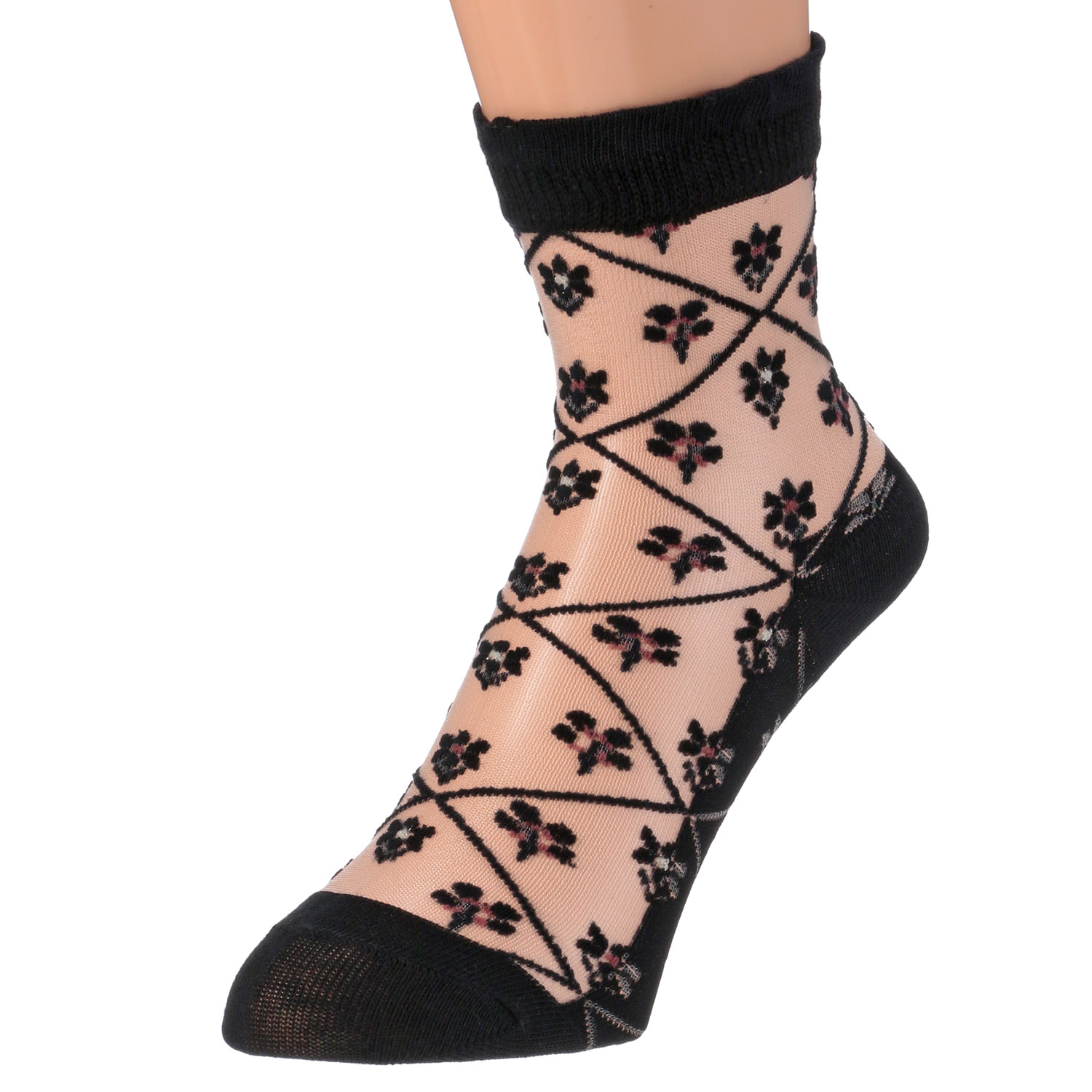 シースルーソックス 花ダイヤ柄 - 画像5