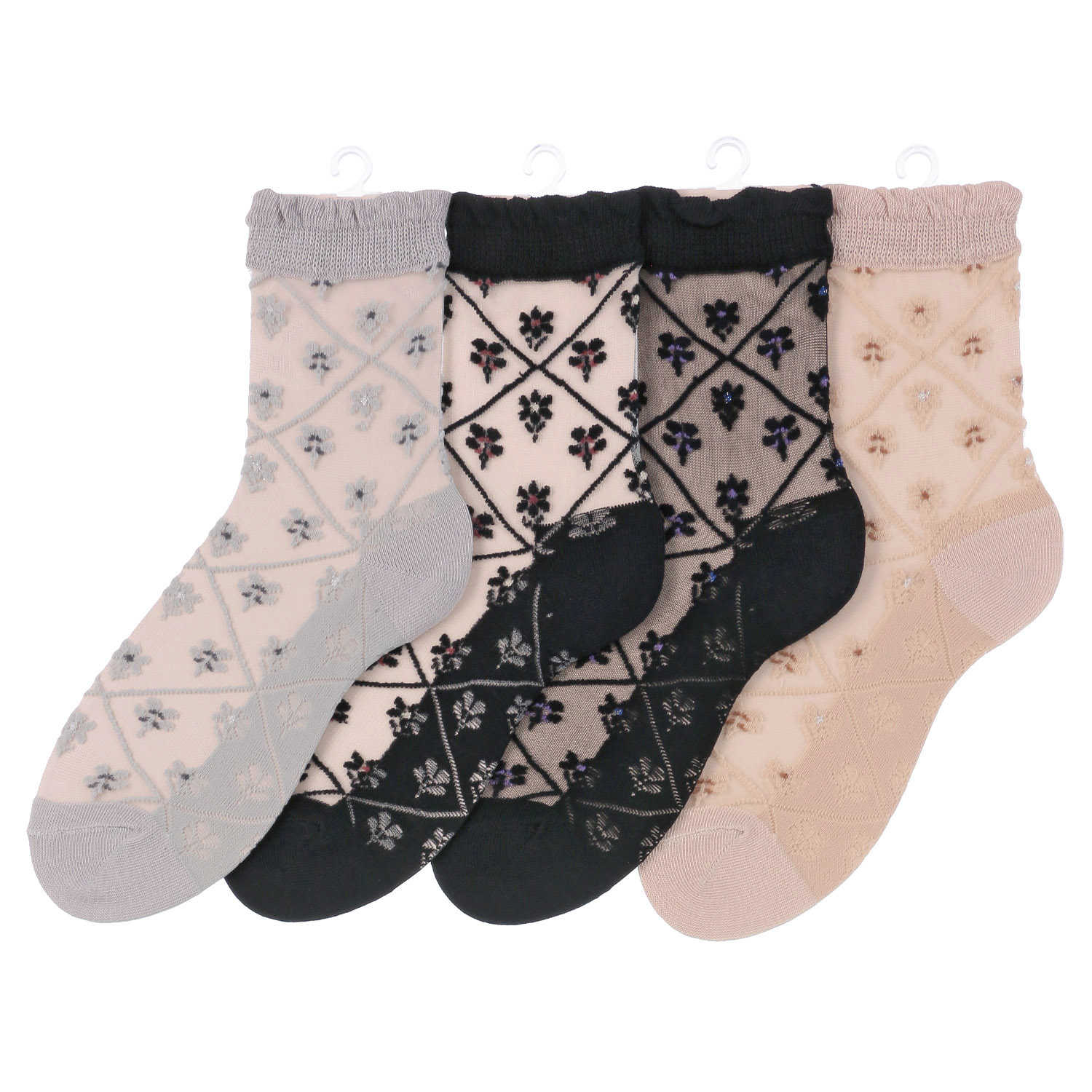 シースルーソックス 花ダイヤ柄