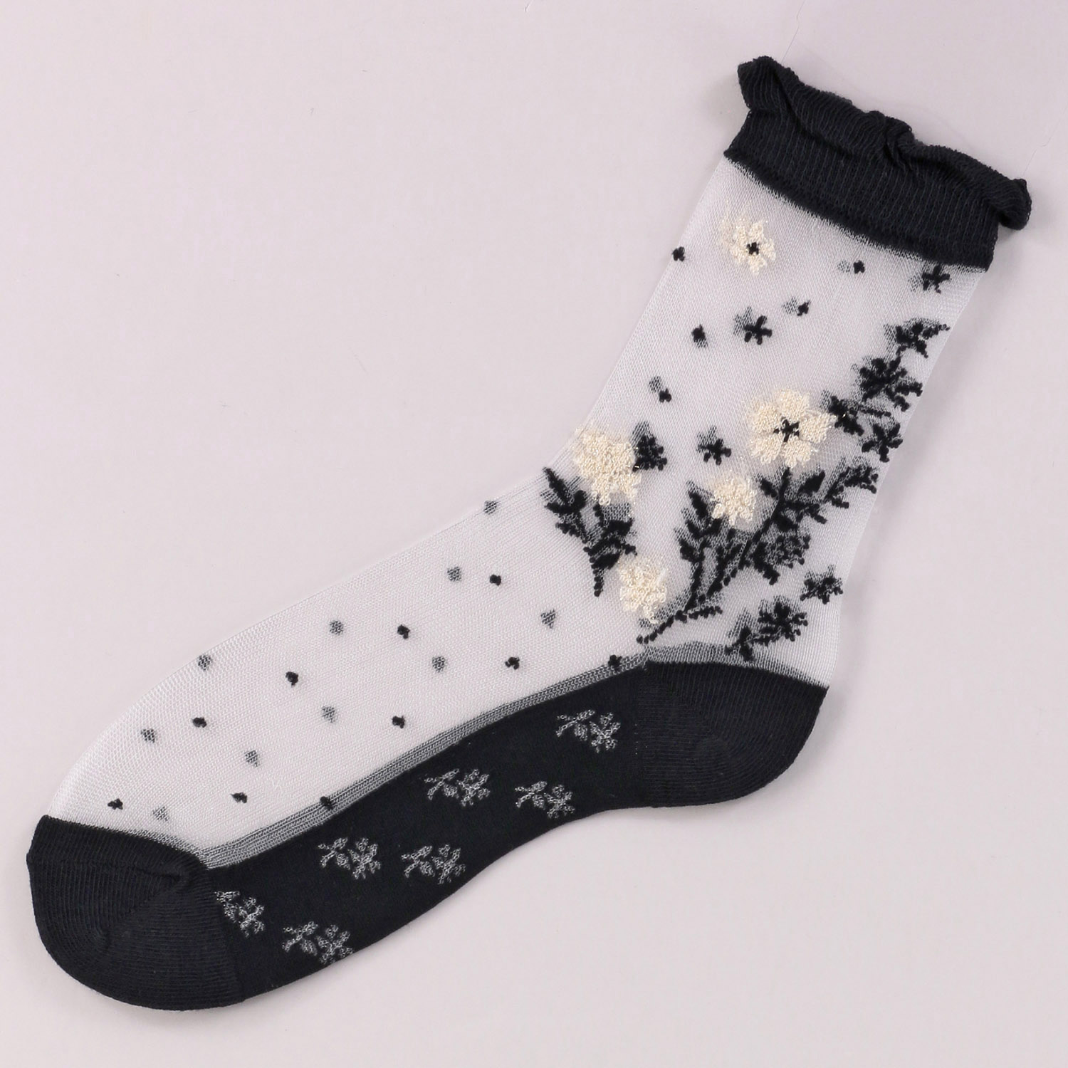 シースルーソックス ラメ花柄 - 画像4