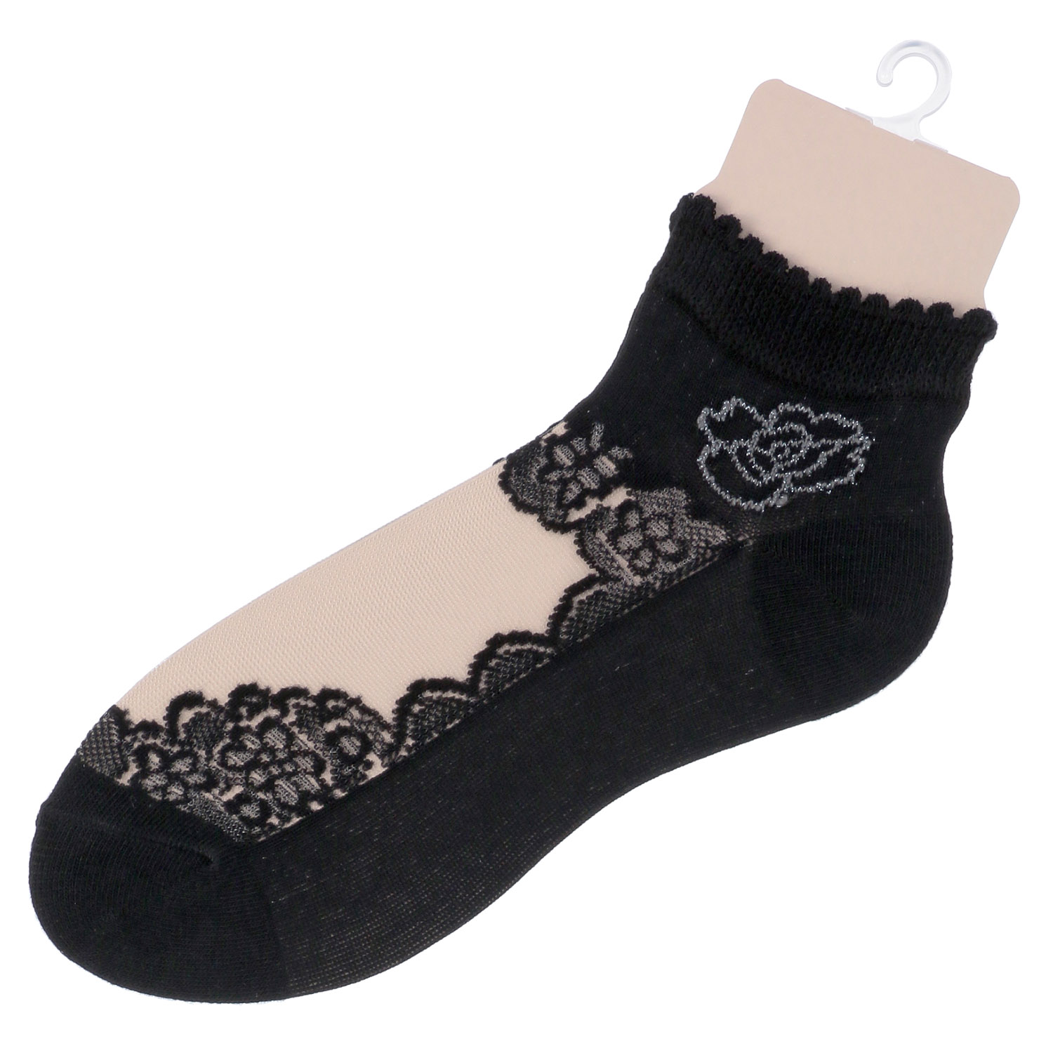 シースルーソックス ショート丈 薔薇レース - 画像4