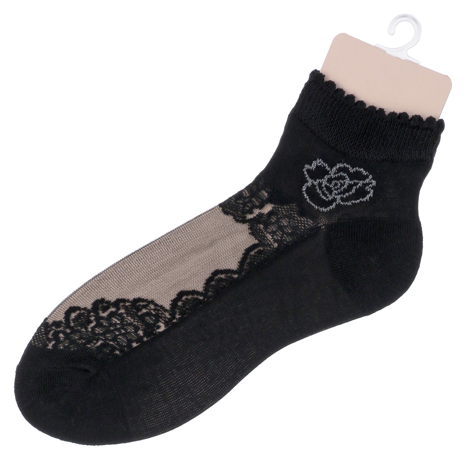 シースルーソックス ショート丈 薔薇レース - 画像5