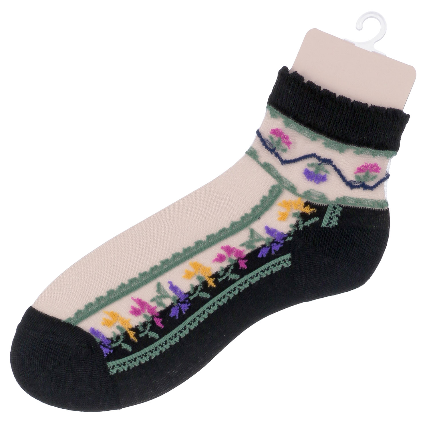 シースルーソックス ショート丈 カラフル花柄 - 画像3