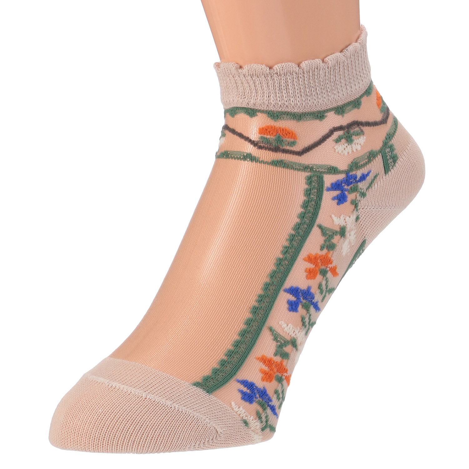 シースルーソックス ショート丈 カラフル花柄 - 画像7