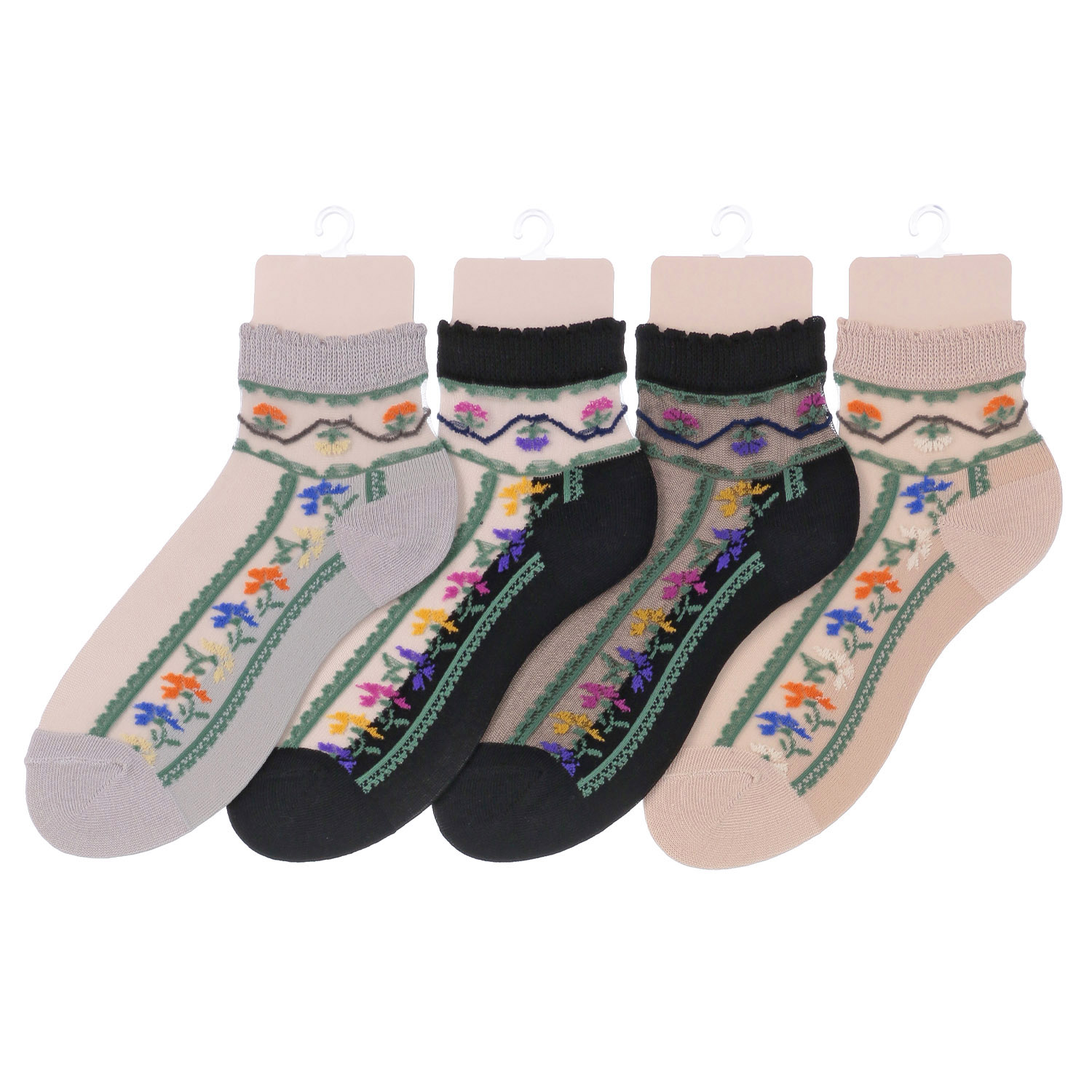 シースルーソックス ショート丈 カラフル花柄 - 画像1