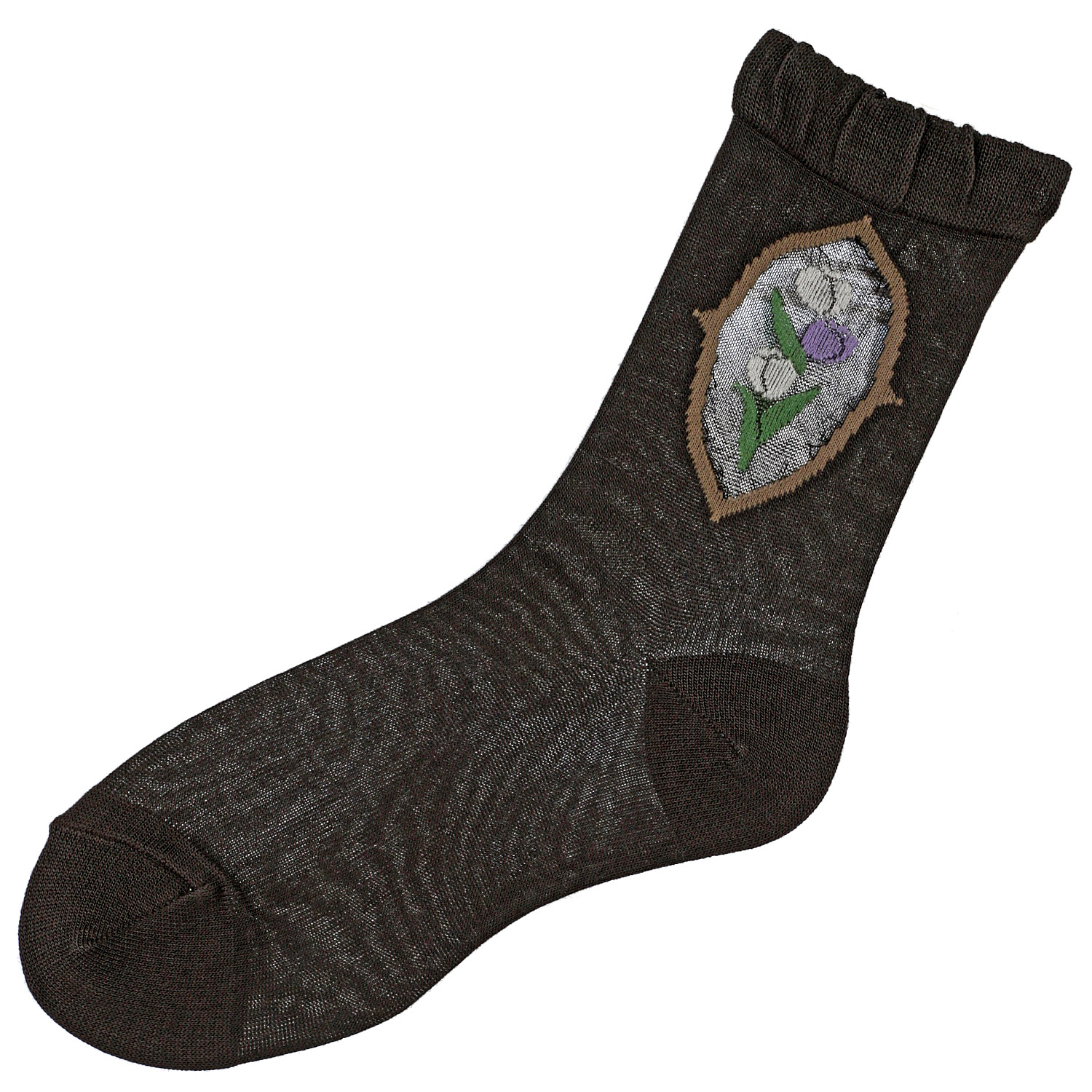 シースルーソックス 丈長  シルク混 くりぬき チューリップ柄 - 画像8