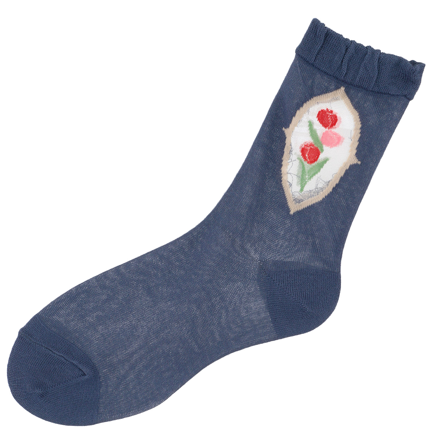 シースルーソックス 丈長  シルク混 くりぬき チューリップ柄 - 画像9