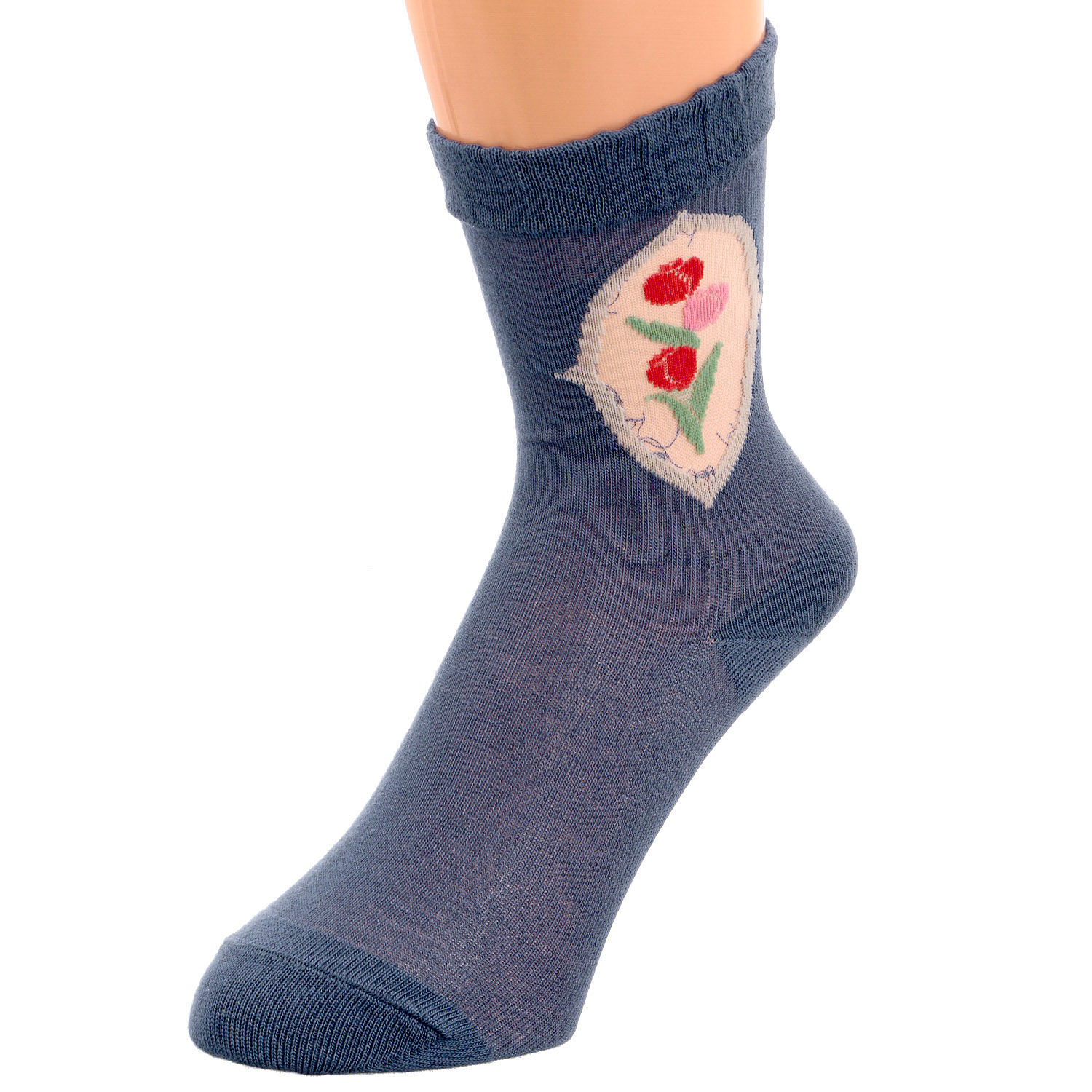 シースルーソックス 丈長  シルク混 くりぬき チューリップ柄 - 画像10