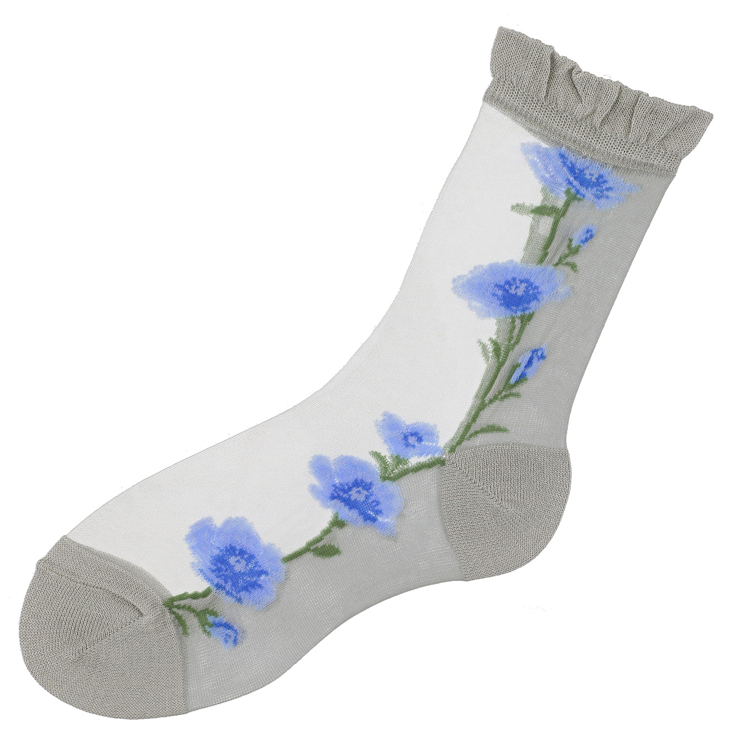 シースルーソックス 丈長  花柄（タチアオイ） - 画像2