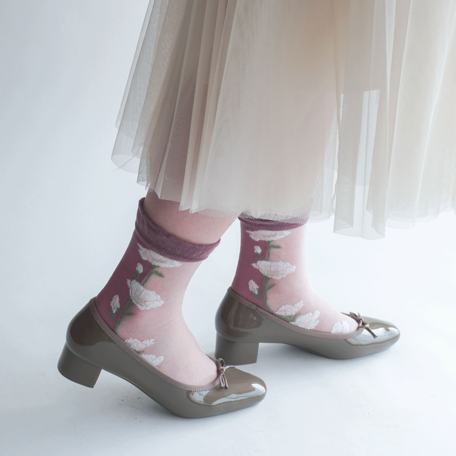 シースルーソックス 丈長  花柄（タチアオイ） - 画像11